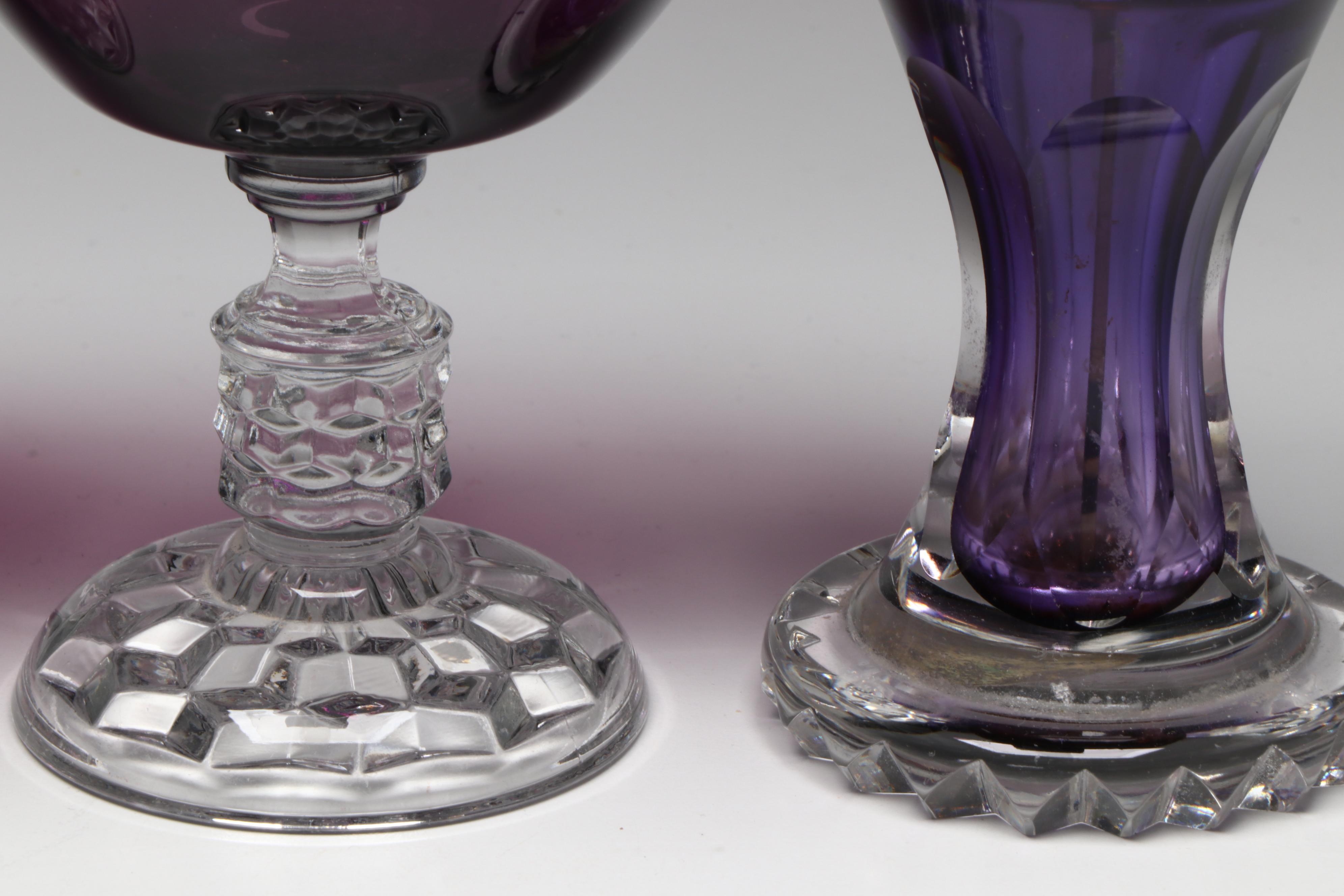 Fostoria "American Lady Amethyst" Glass Champagne Coupes with More Décor