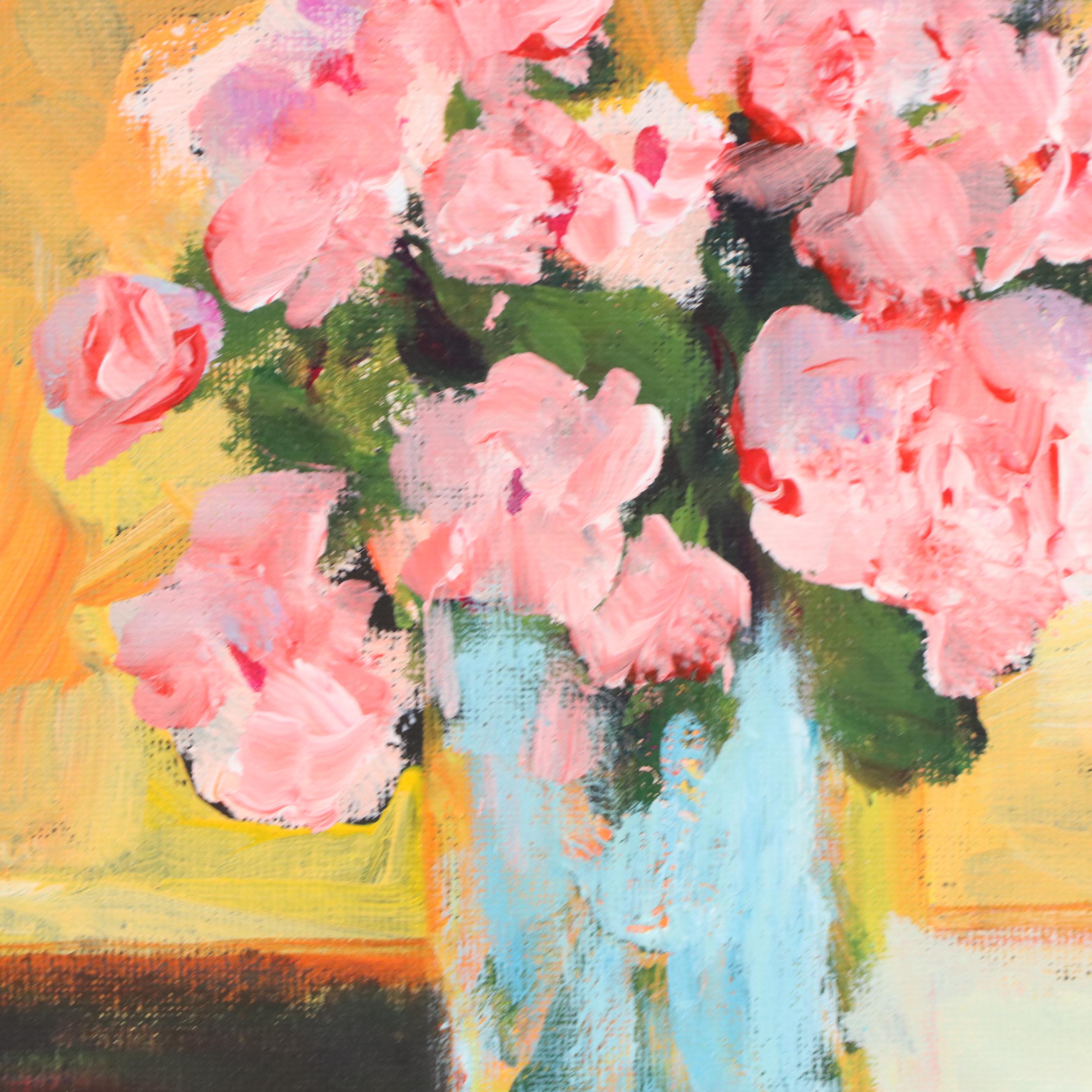 Elle Raines Floral Still Life Acrylic Painting, 21st Century