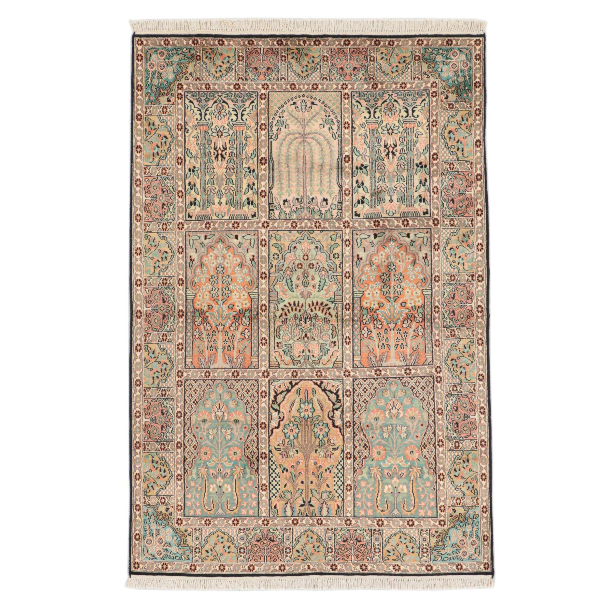 4'2 x 6'6 Hand-Knotted Indo-Persian Art Silk Blend Area Rug