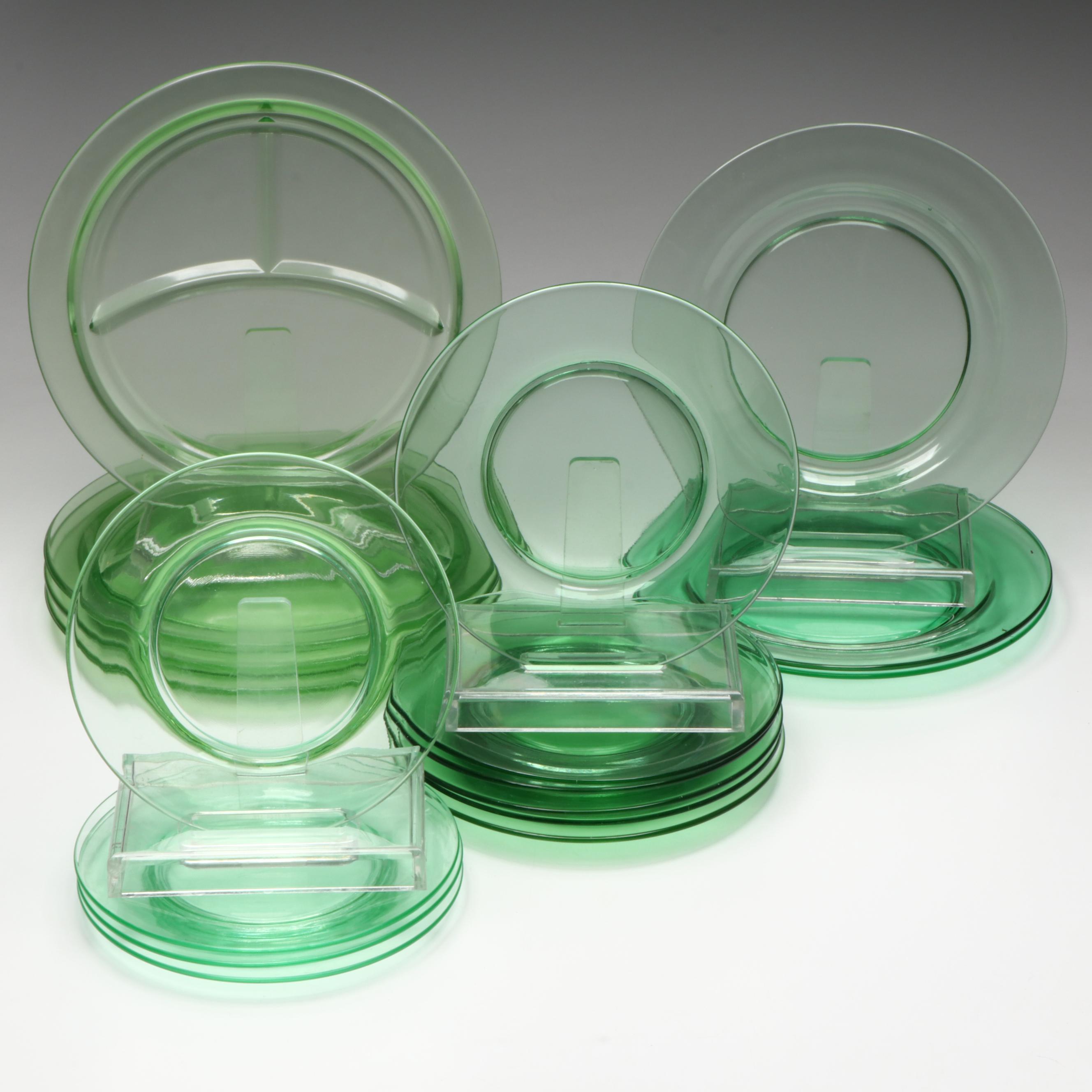 Fostoria Pioneer Light Green, More Uranium Glass Dinner, Salad, & Dessert Plates