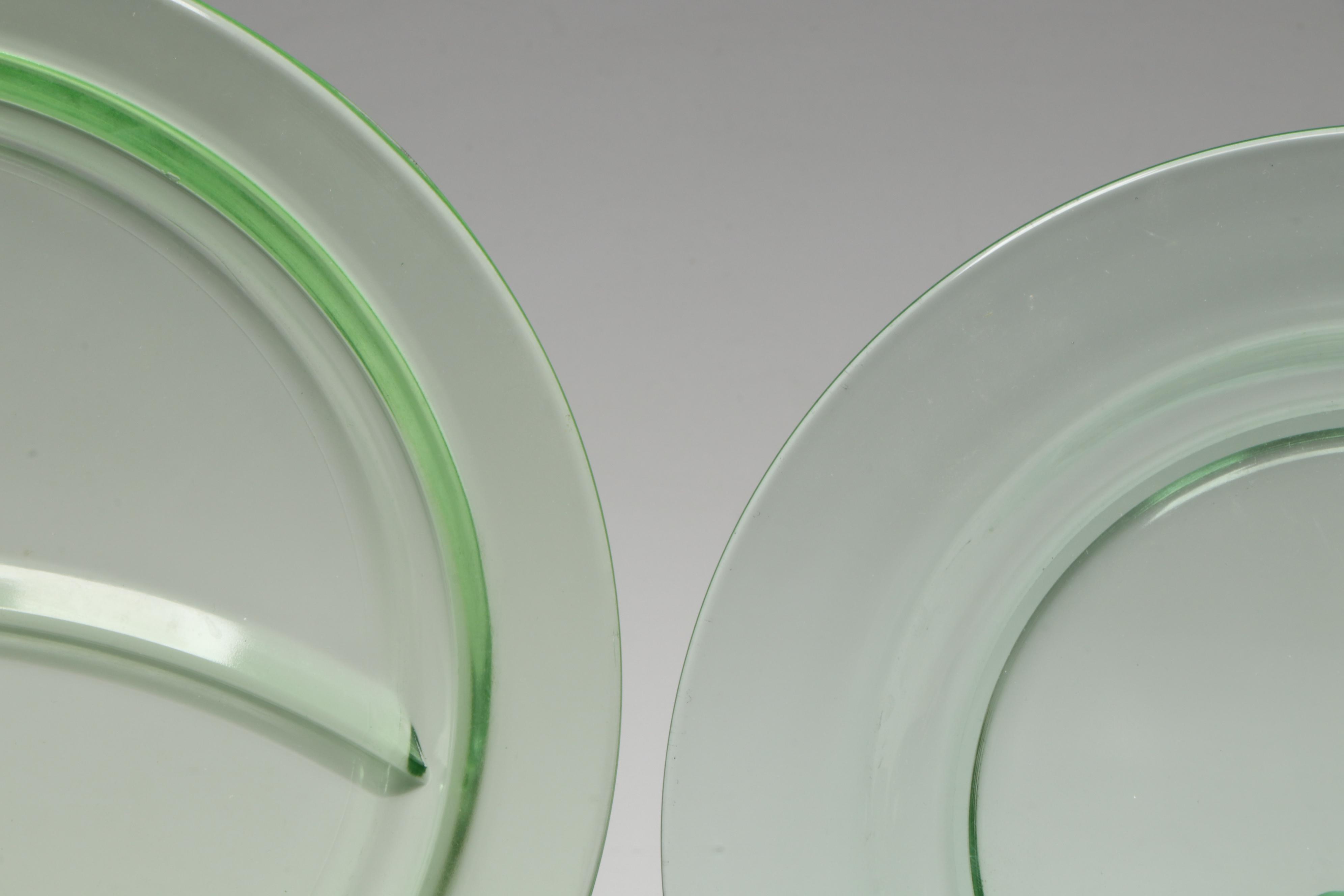 Fostoria Pioneer Light Green, More Uranium Glass Dinner, Salad, & Dessert Plates