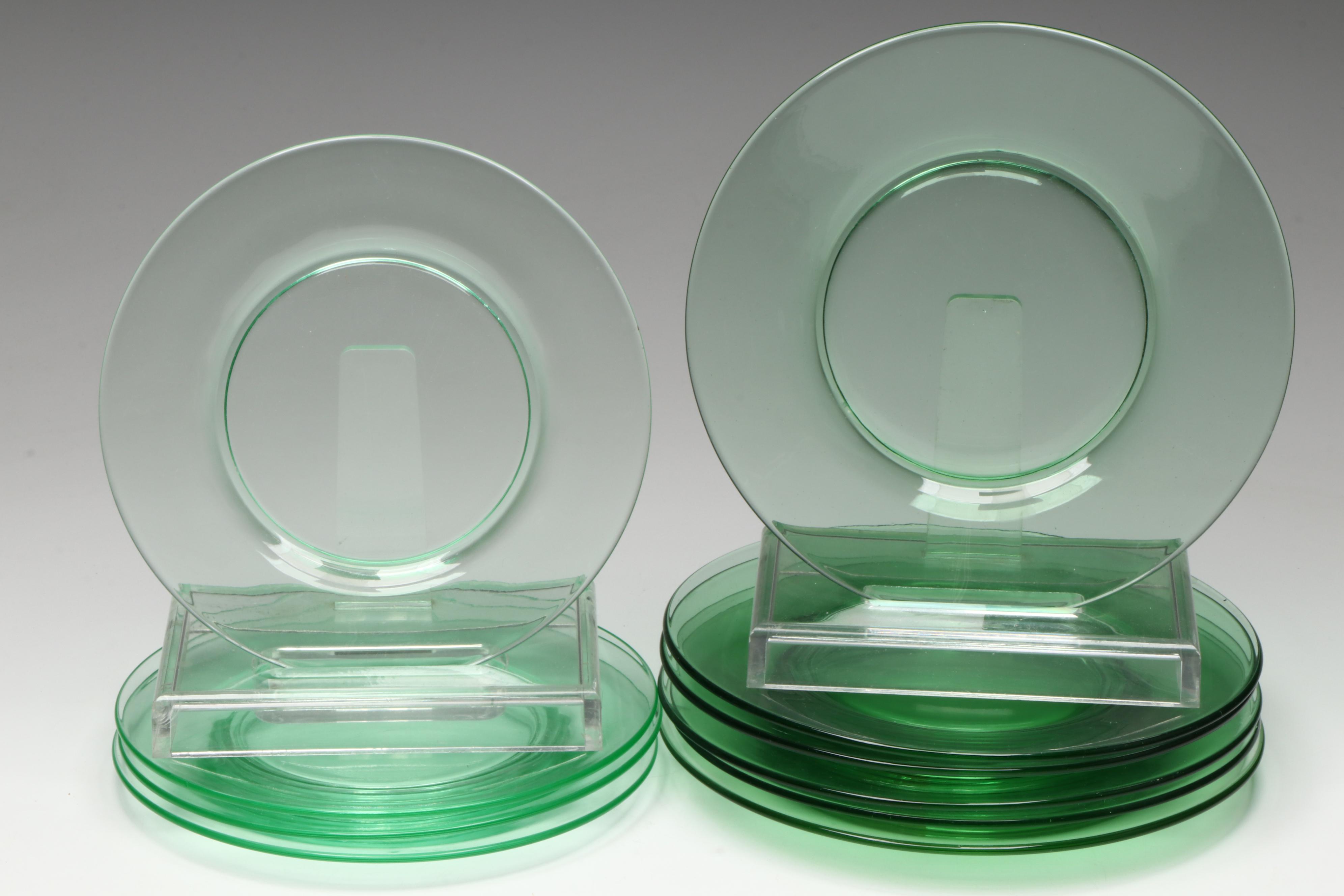 Fostoria Pioneer Light Green, More Uranium Glass Dinner, Salad, & Dessert Plates