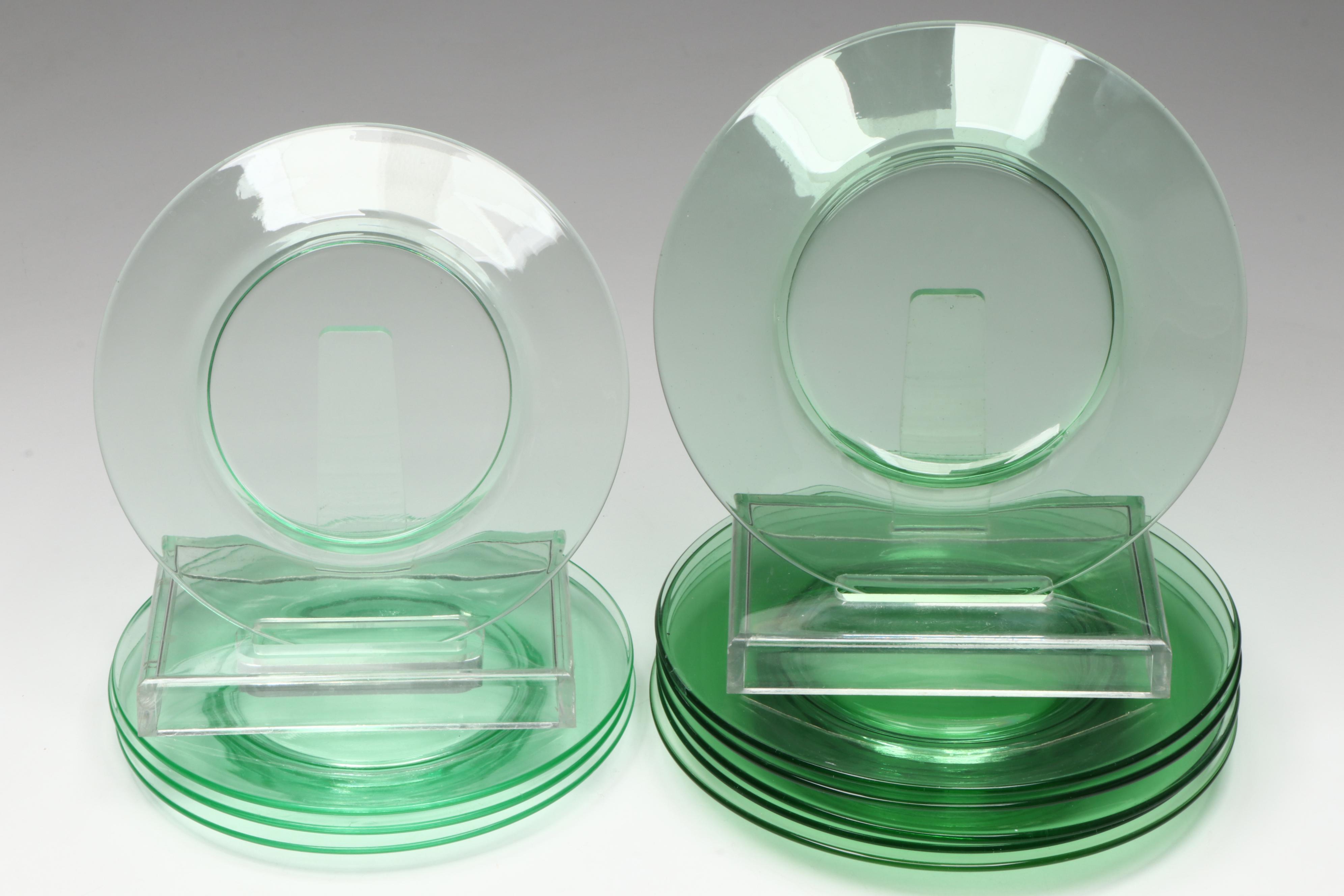 Fostoria Pioneer Light Green, More Uranium Glass Dinner, Salad, & Dessert Plates