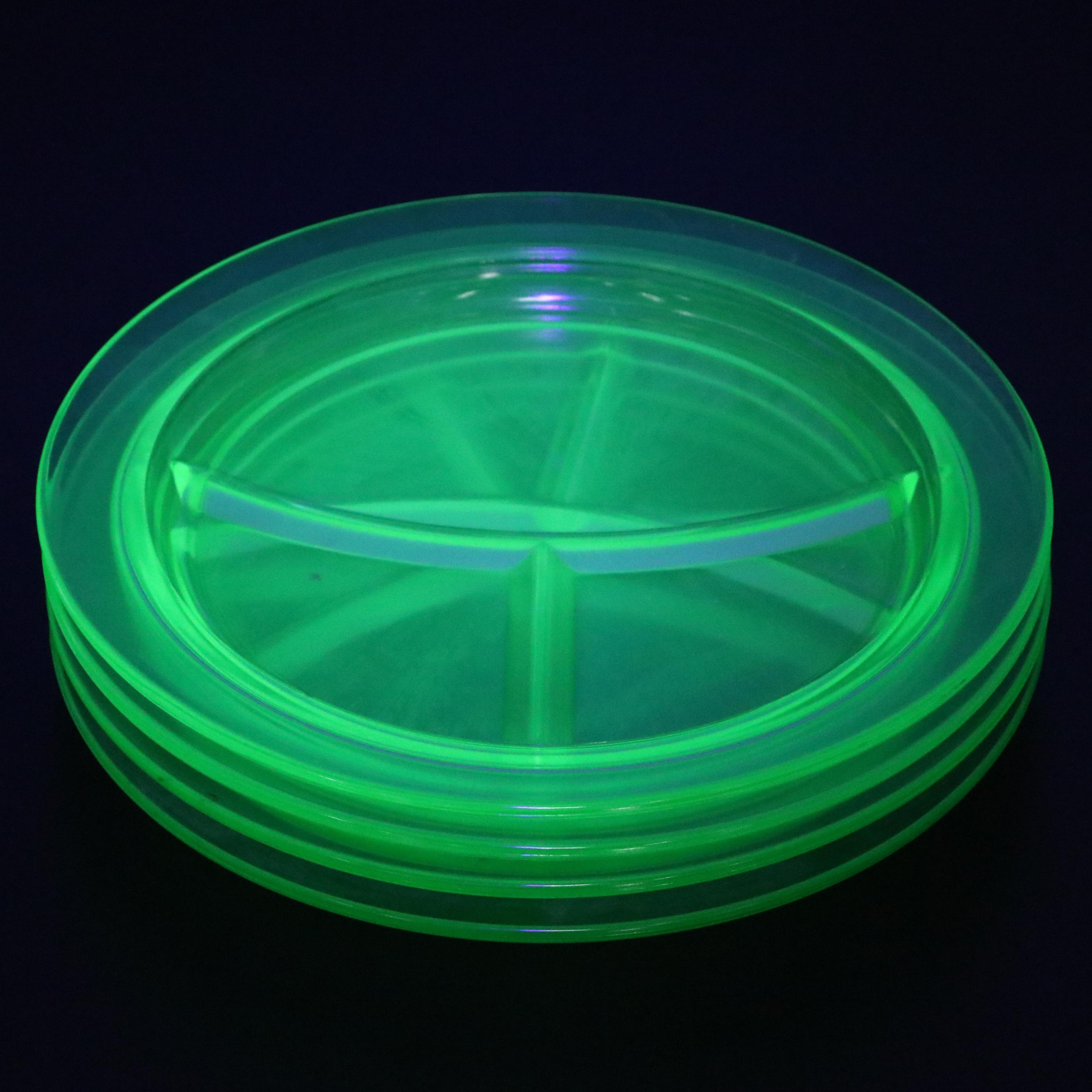 Fostoria Pioneer Light Green, More Uranium Glass Dinner, Salad, & Dessert Plates