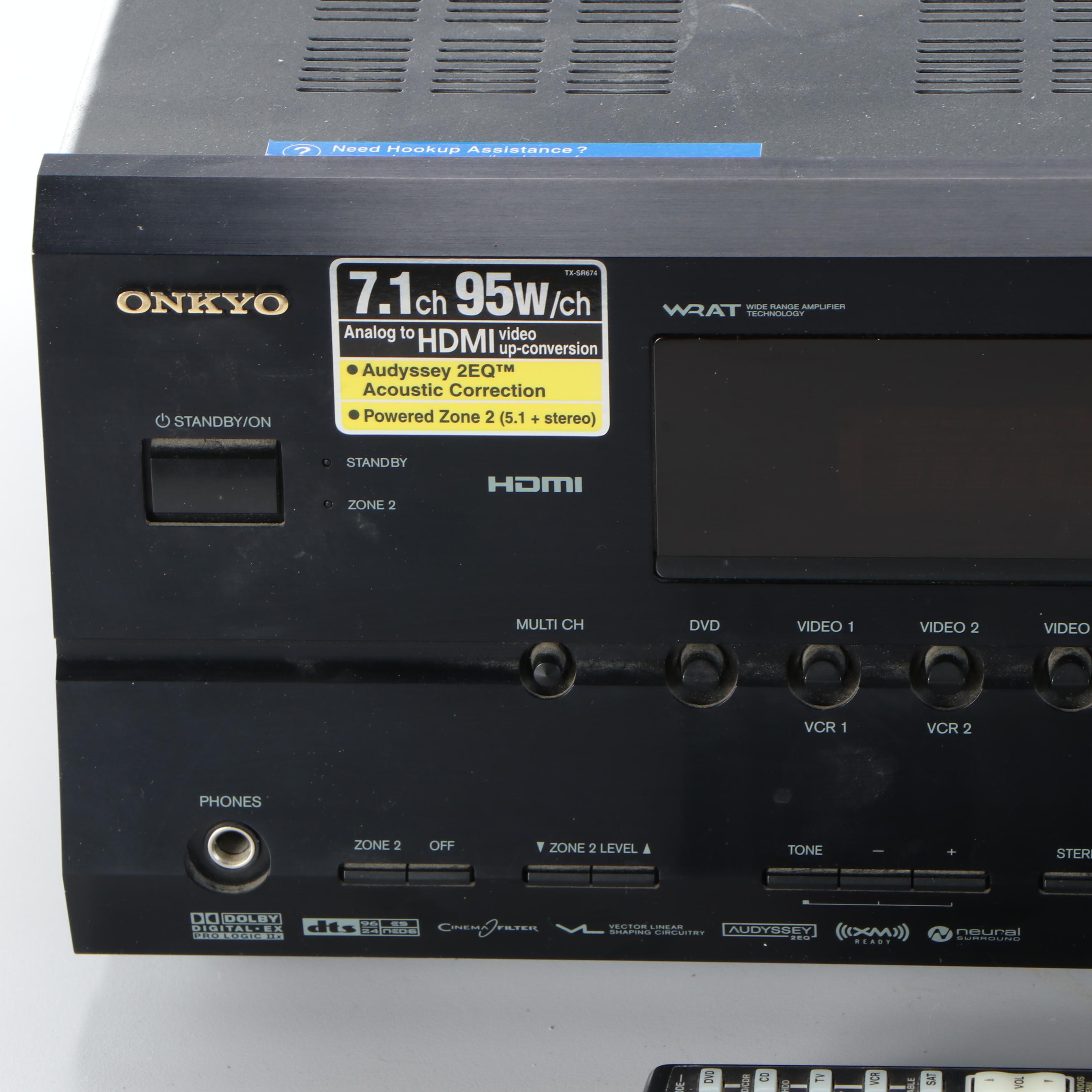 Onkyo TX-SR674 AV Receiver with Polk Audio RM6880 Powered Subwoofer