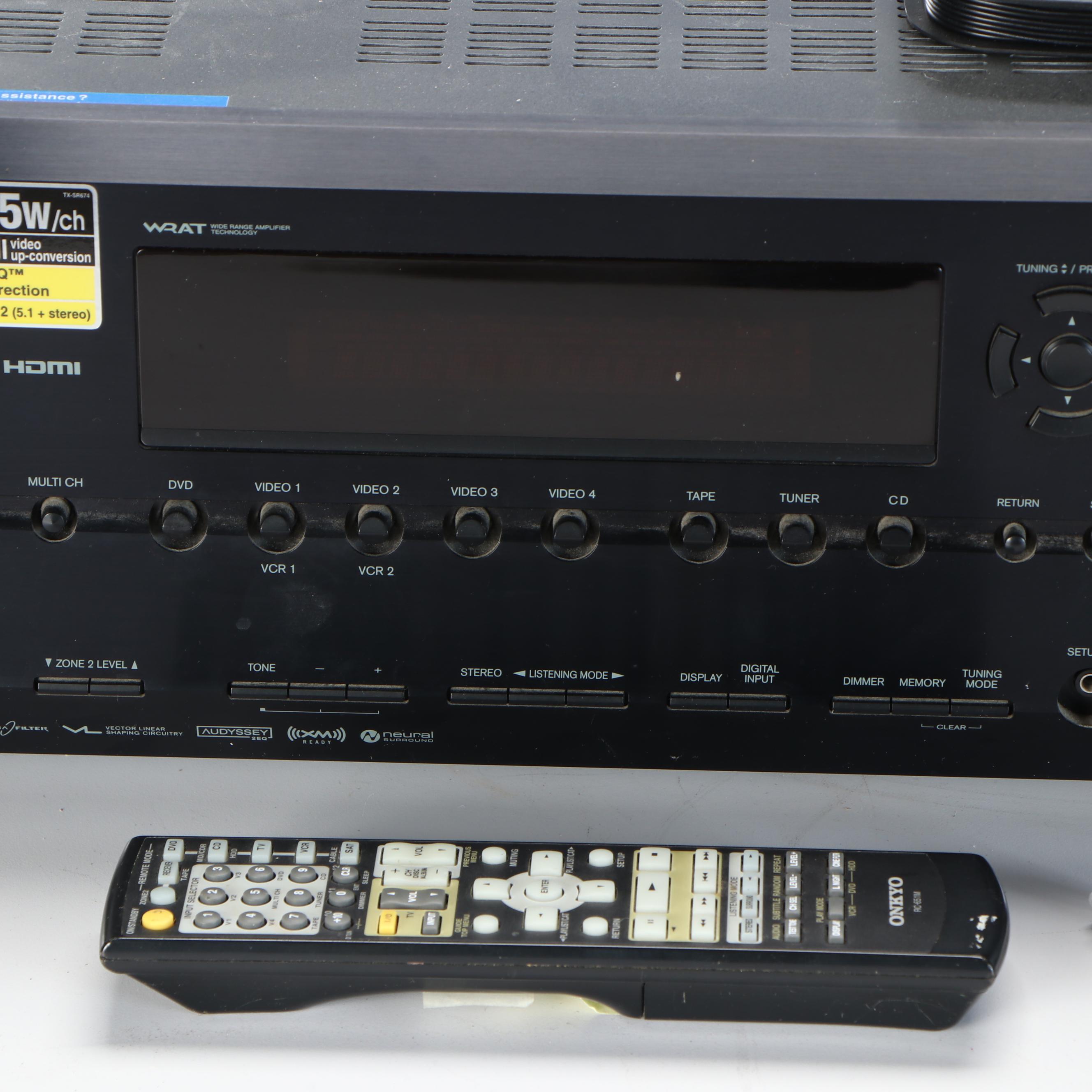 Onkyo TX-SR674 AV Receiver with Polk Audio RM6880 Powered Subwoofer