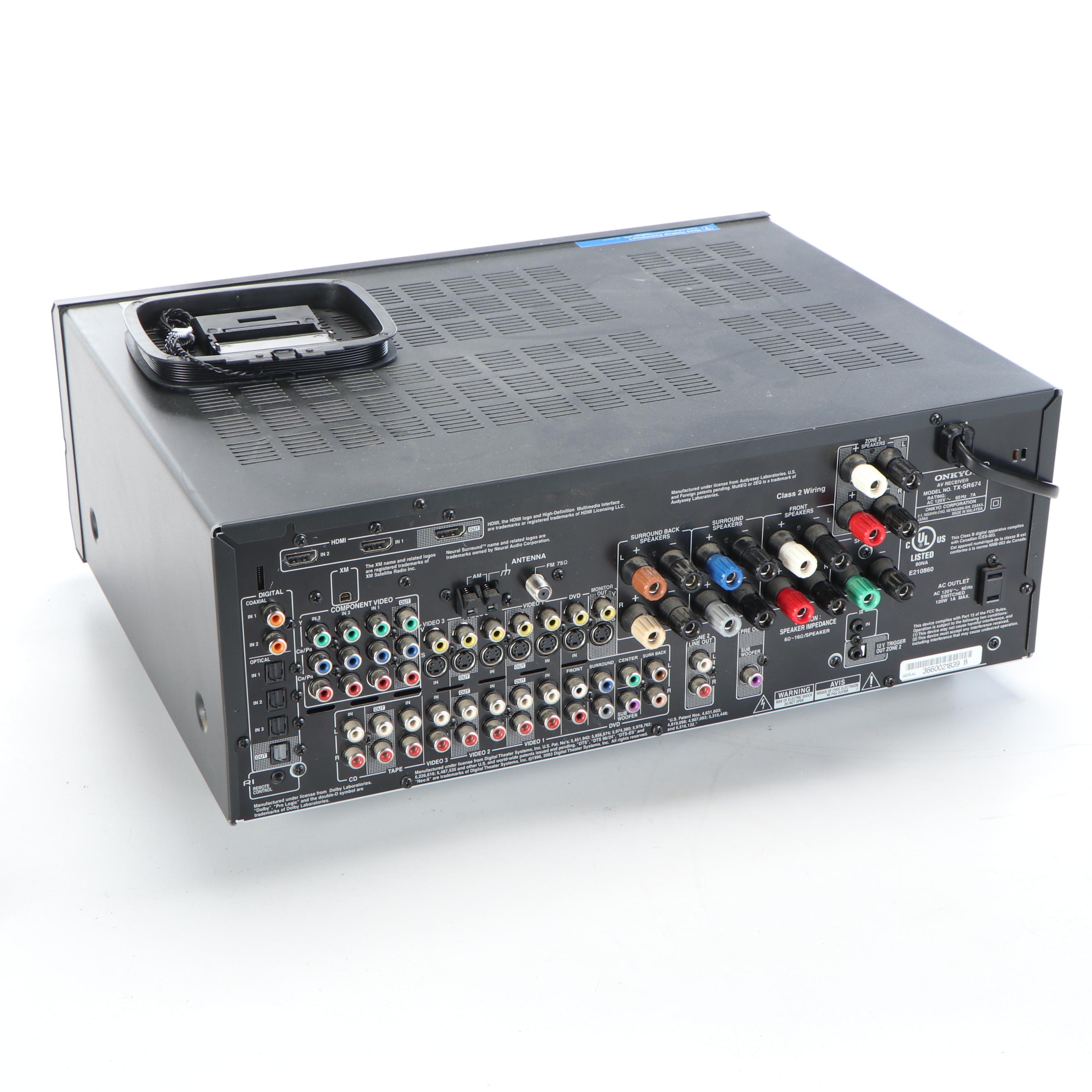 Onkyo TX-SR674 AV Receiver with Polk Audio RM6880 Powered Subwoofer