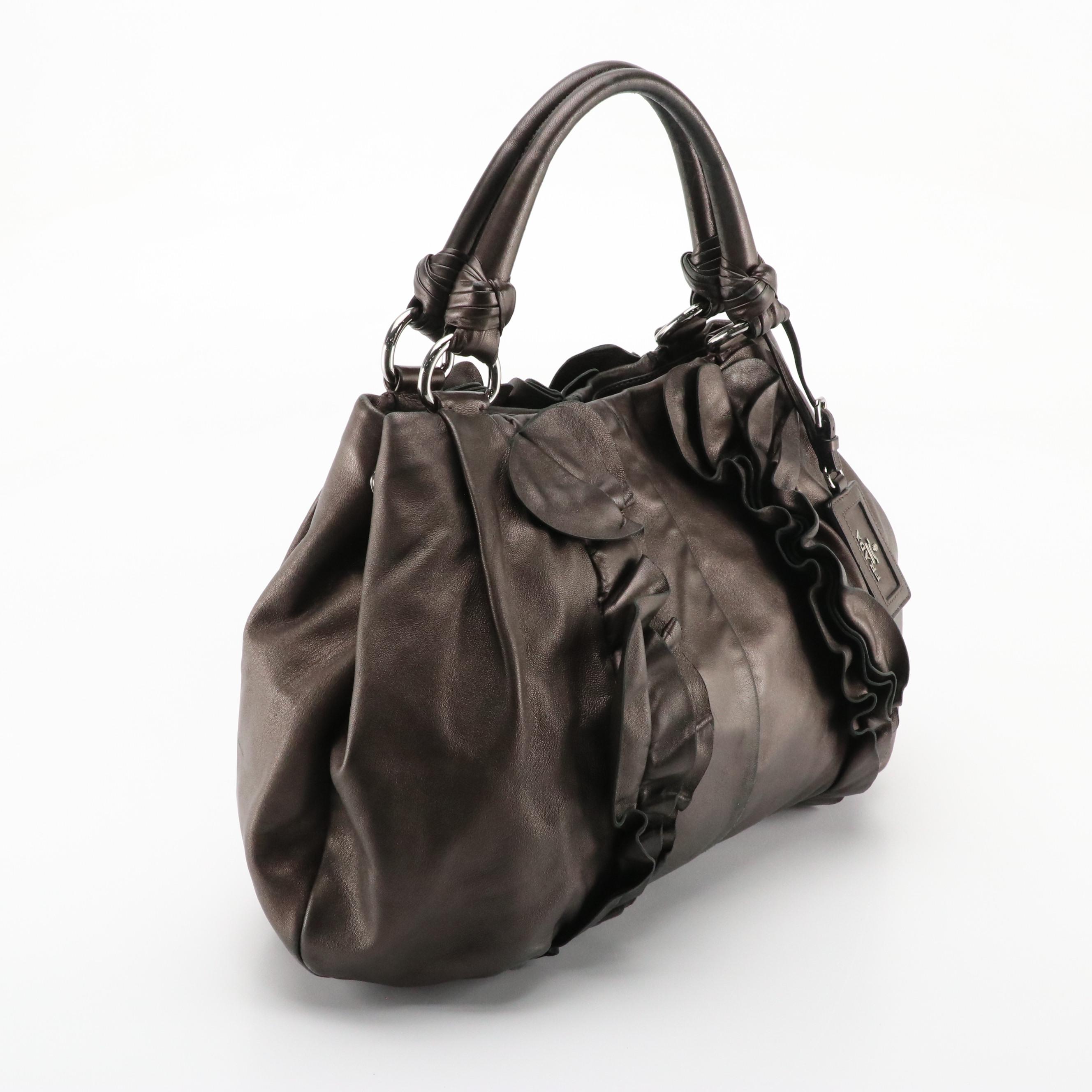 Prada Ruffled Metallic Graphite Nappa Leather Tote