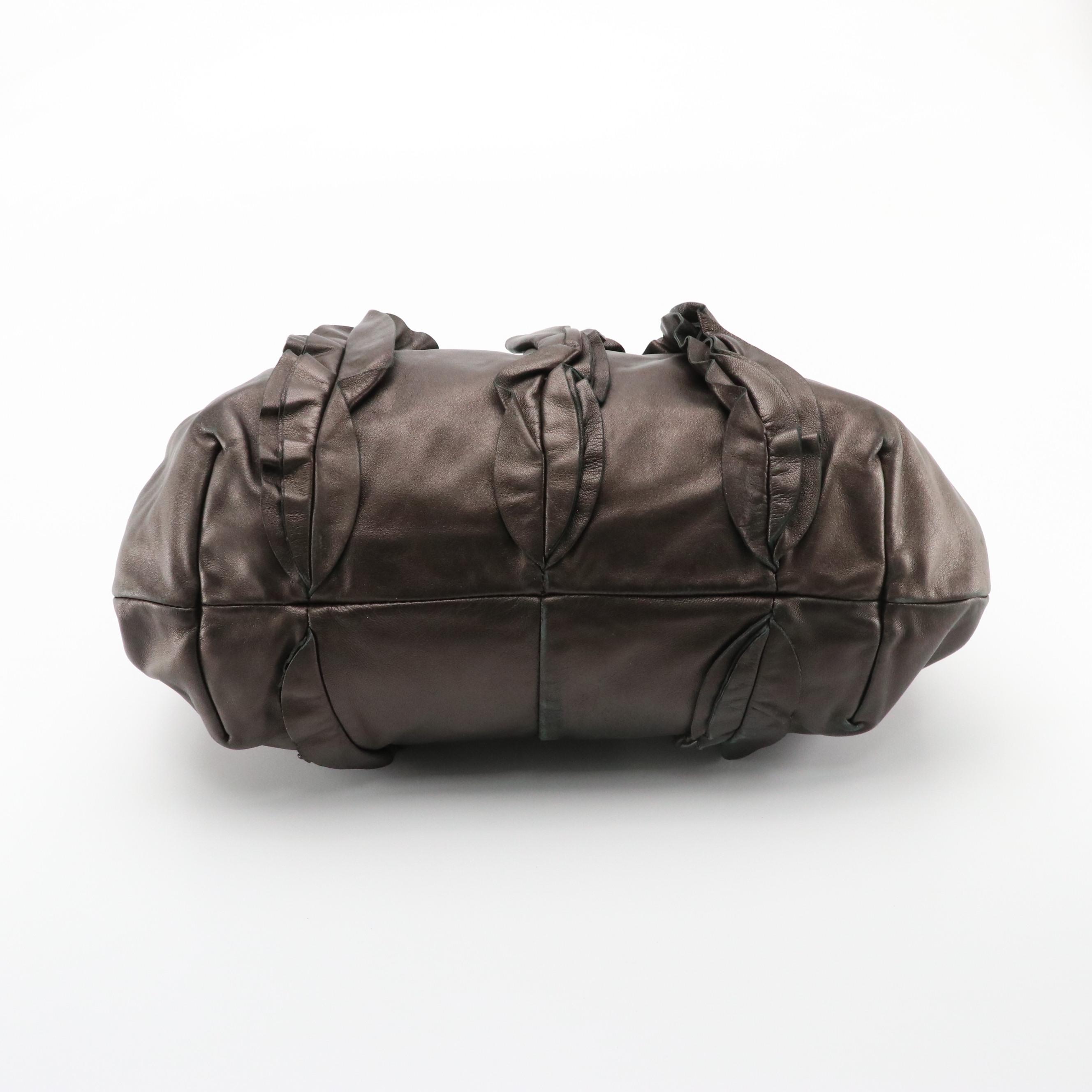 Prada Ruffled Metallic Graphite Nappa Leather Tote