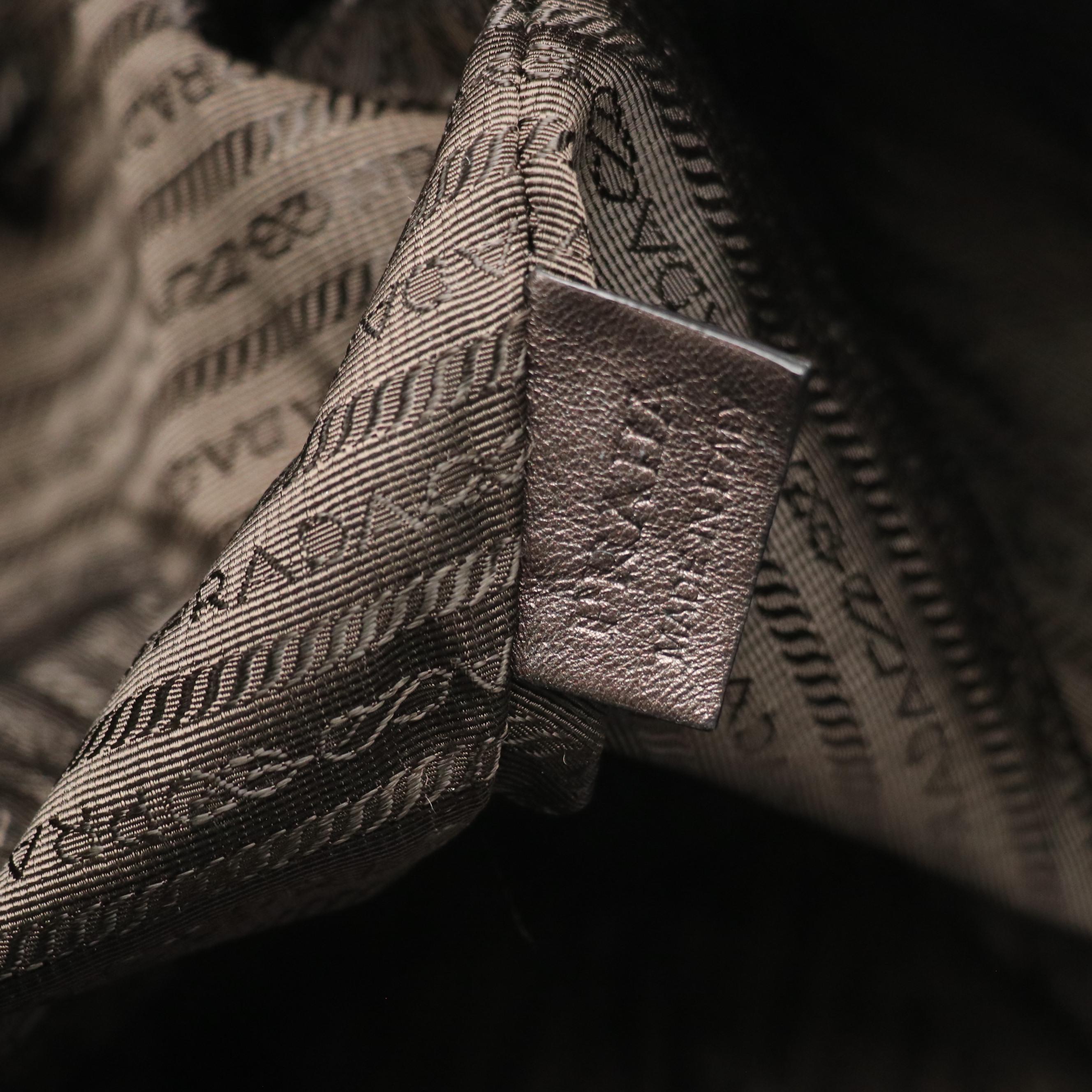 Prada Ruffled Metallic Graphite Nappa Leather Tote