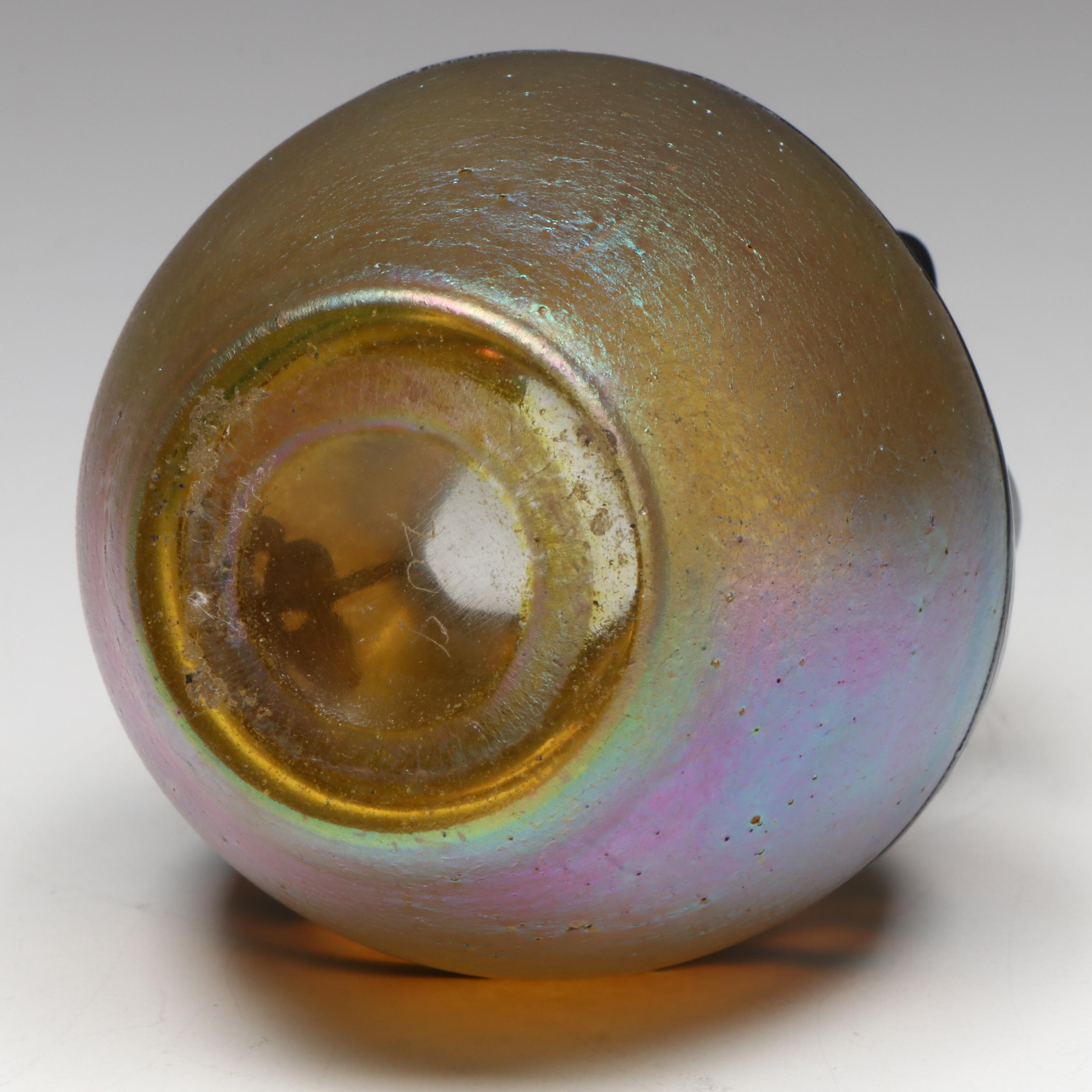 Loetz Austrian Art Nouveau Style Iridescent Art Glass Vase with Silver Overlay