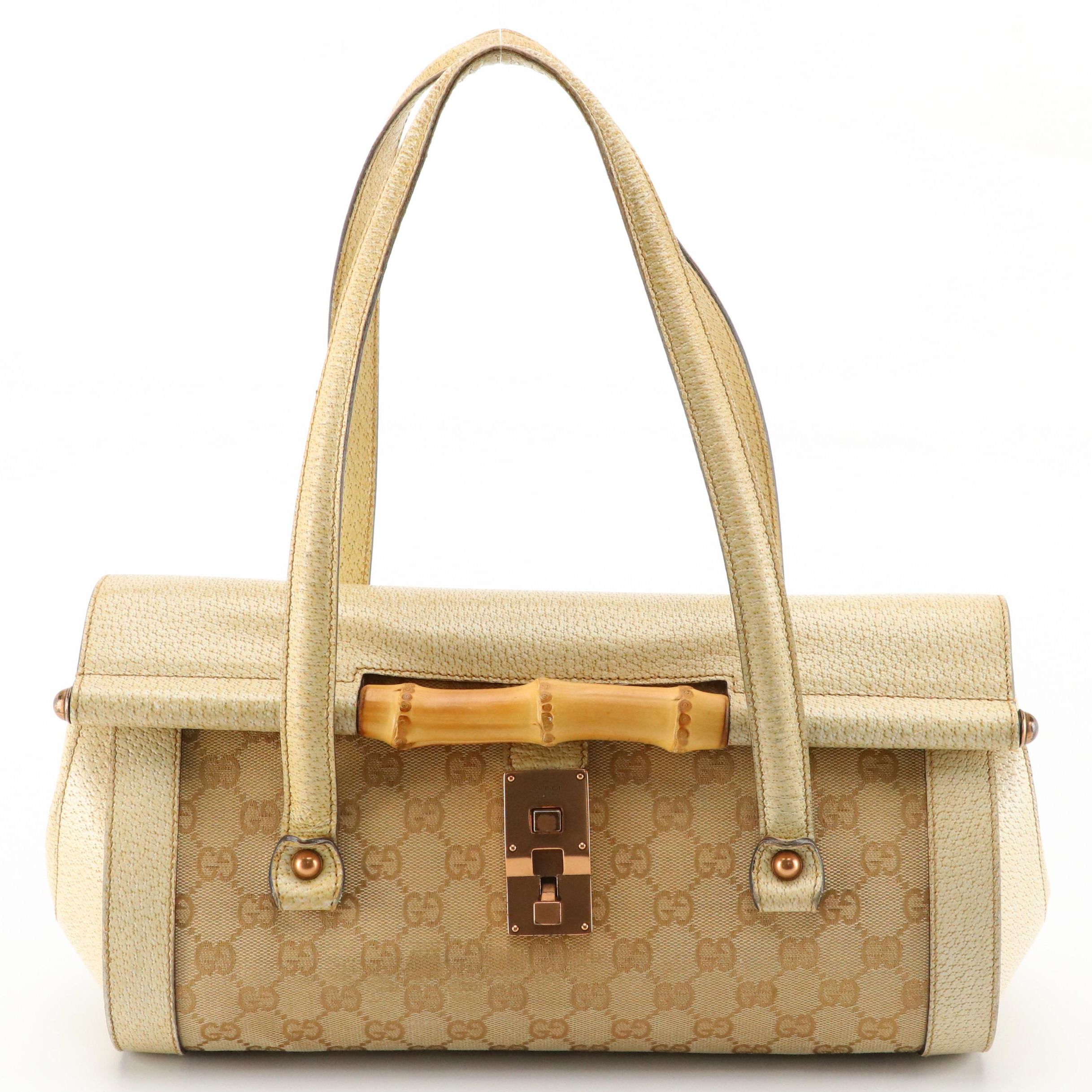 Gucci Bamboo GG Canvas and Cinghiale Leather Bullet Shoulder Bag