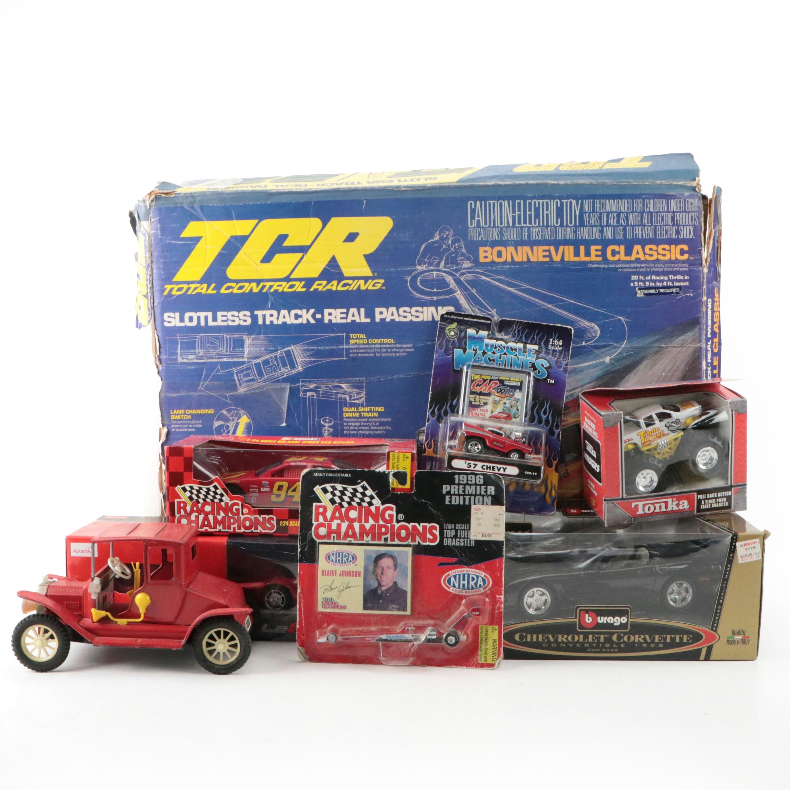TCR Bonneville Classic Slot Car Set with RC Ferrari and Model Cars