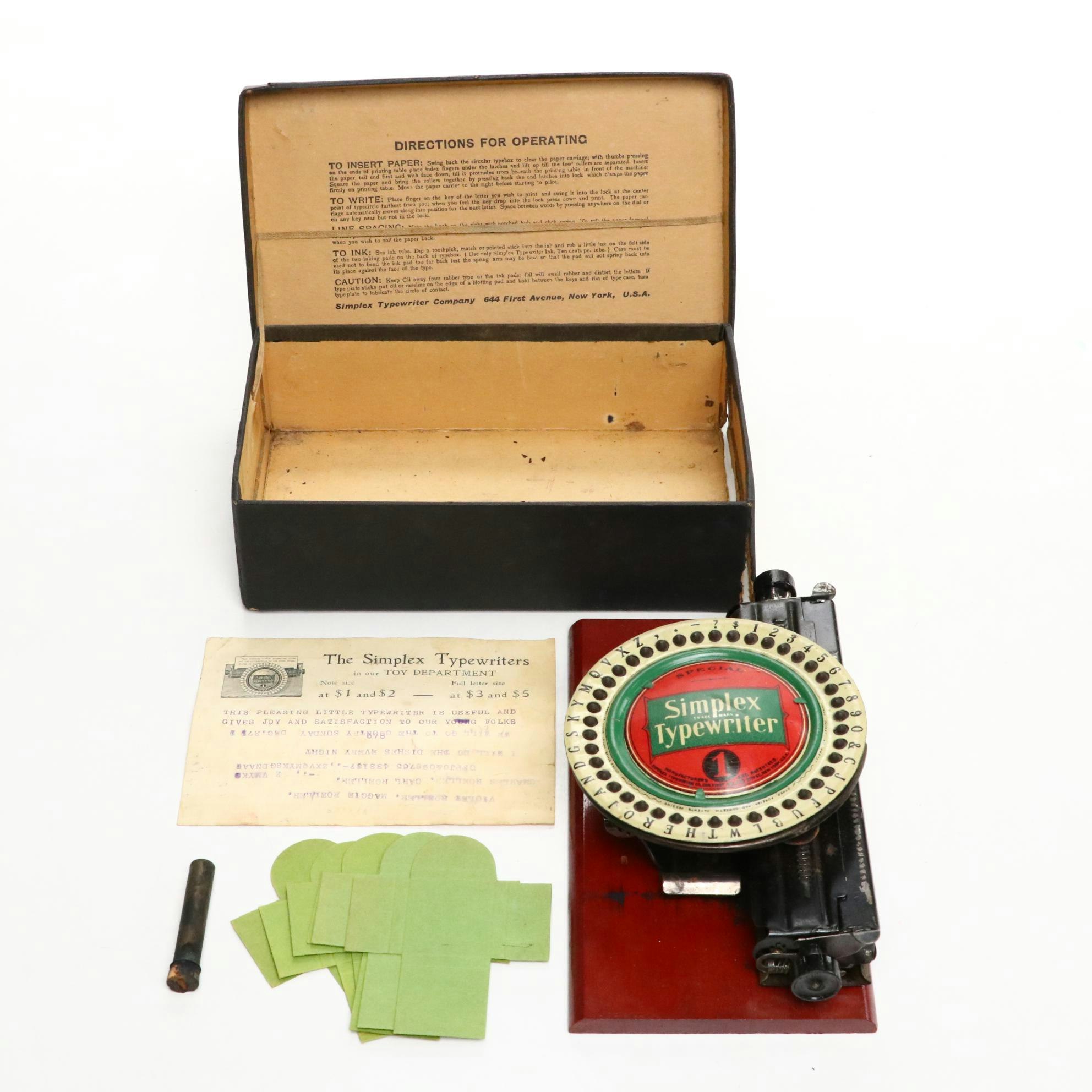 The Simplex Typewriter, Late 19th to Early 20th Century