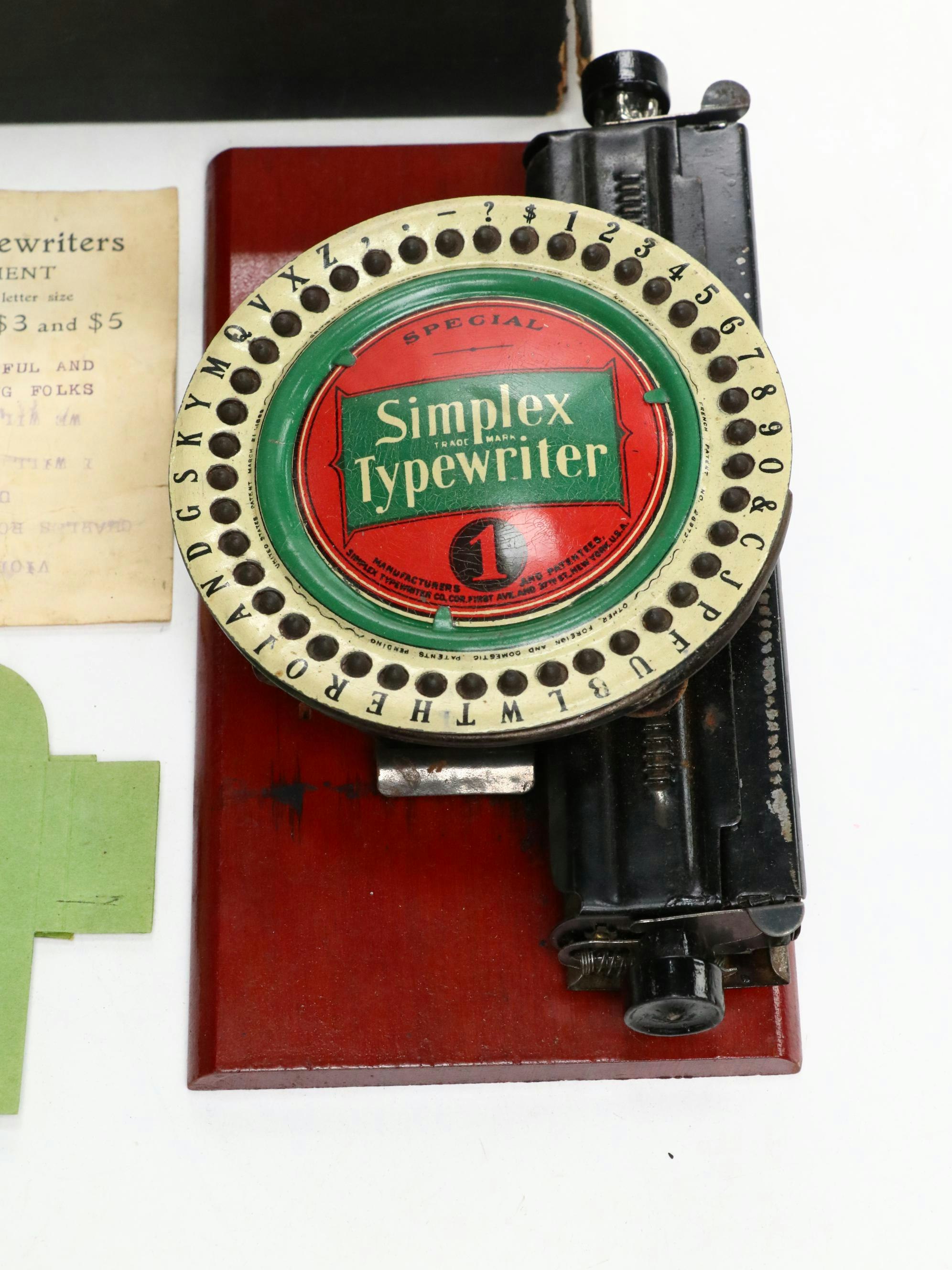 The Simplex Typewriter, Late 19th to Early 20th Century