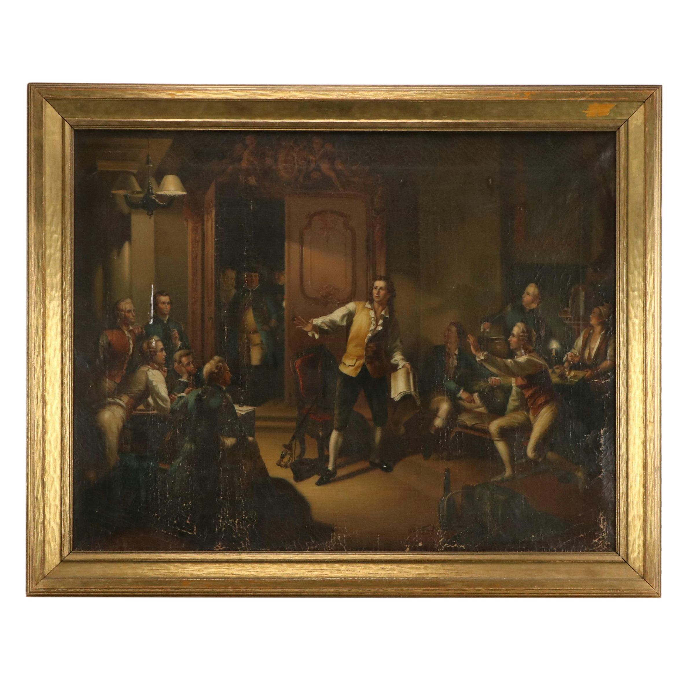 Oil Painting After Theobald von Oër "The first reading of Schiller's 'Robbers'"