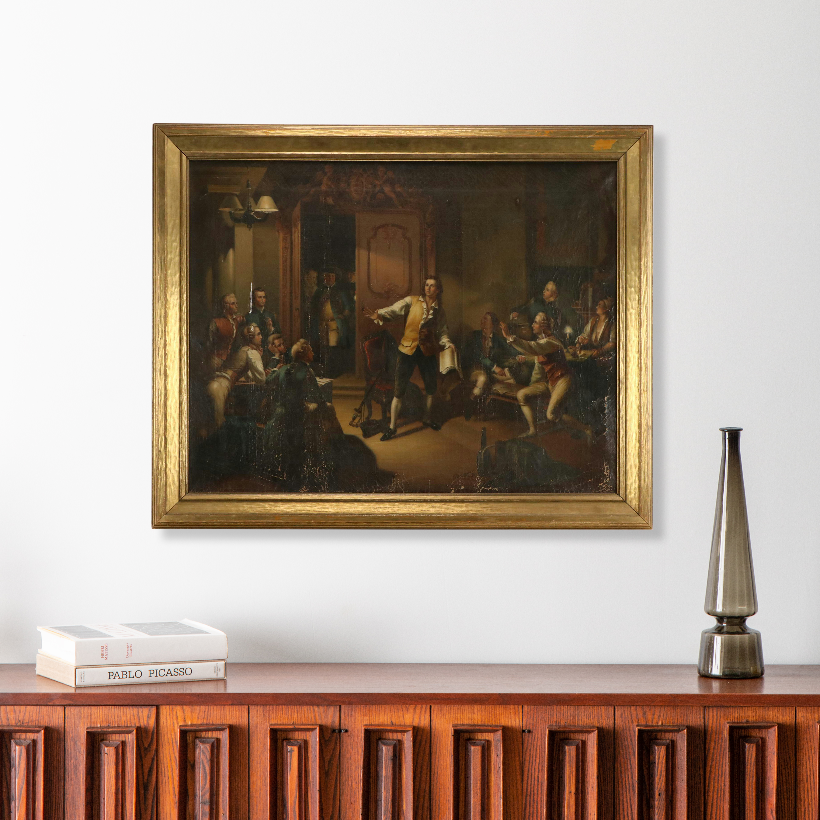 Oil Painting After Theobald von Oër "The first reading of Schiller's 'Robbers'"