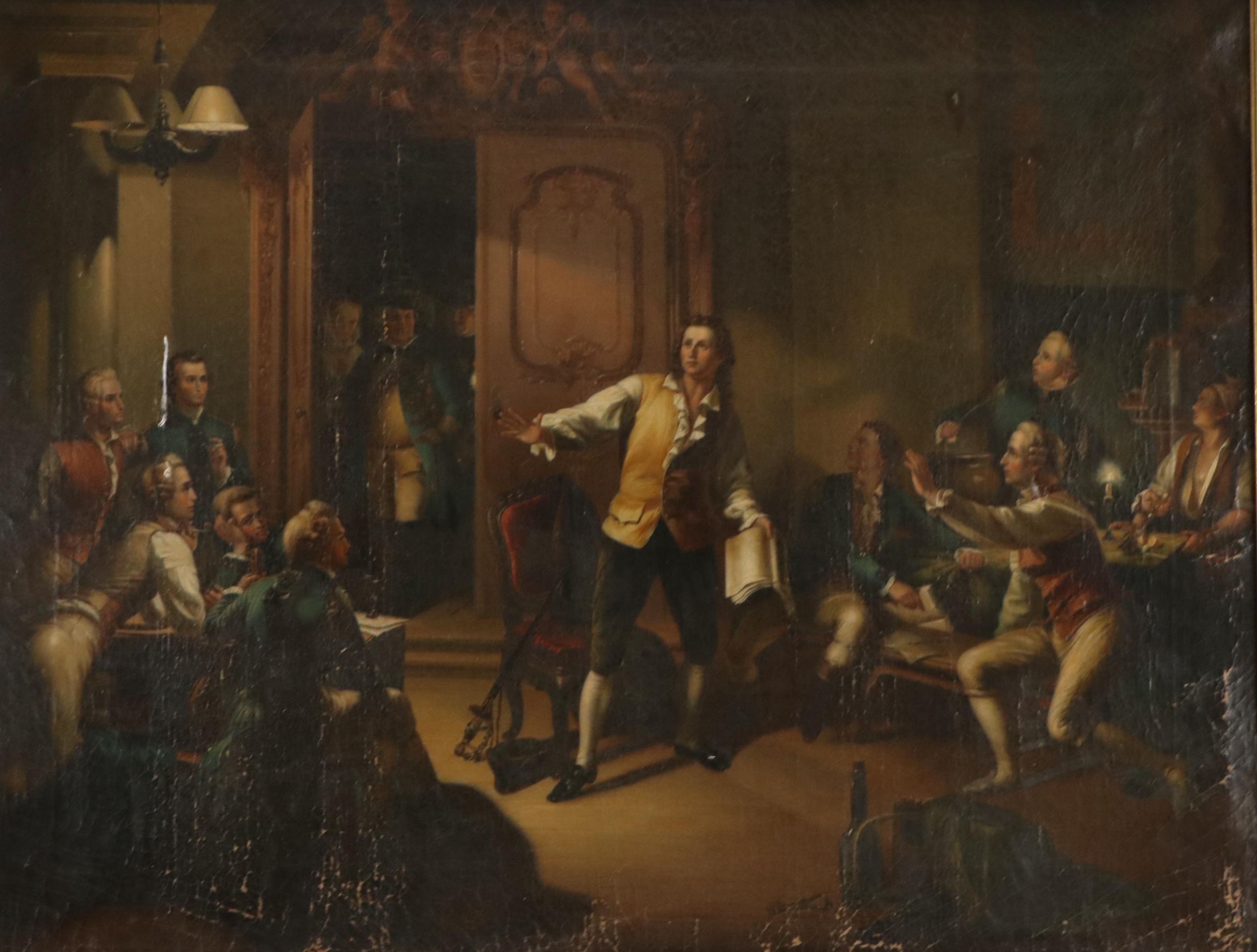 Oil Painting After Theobald von Oër "The first reading of Schiller's 'Robbers'"