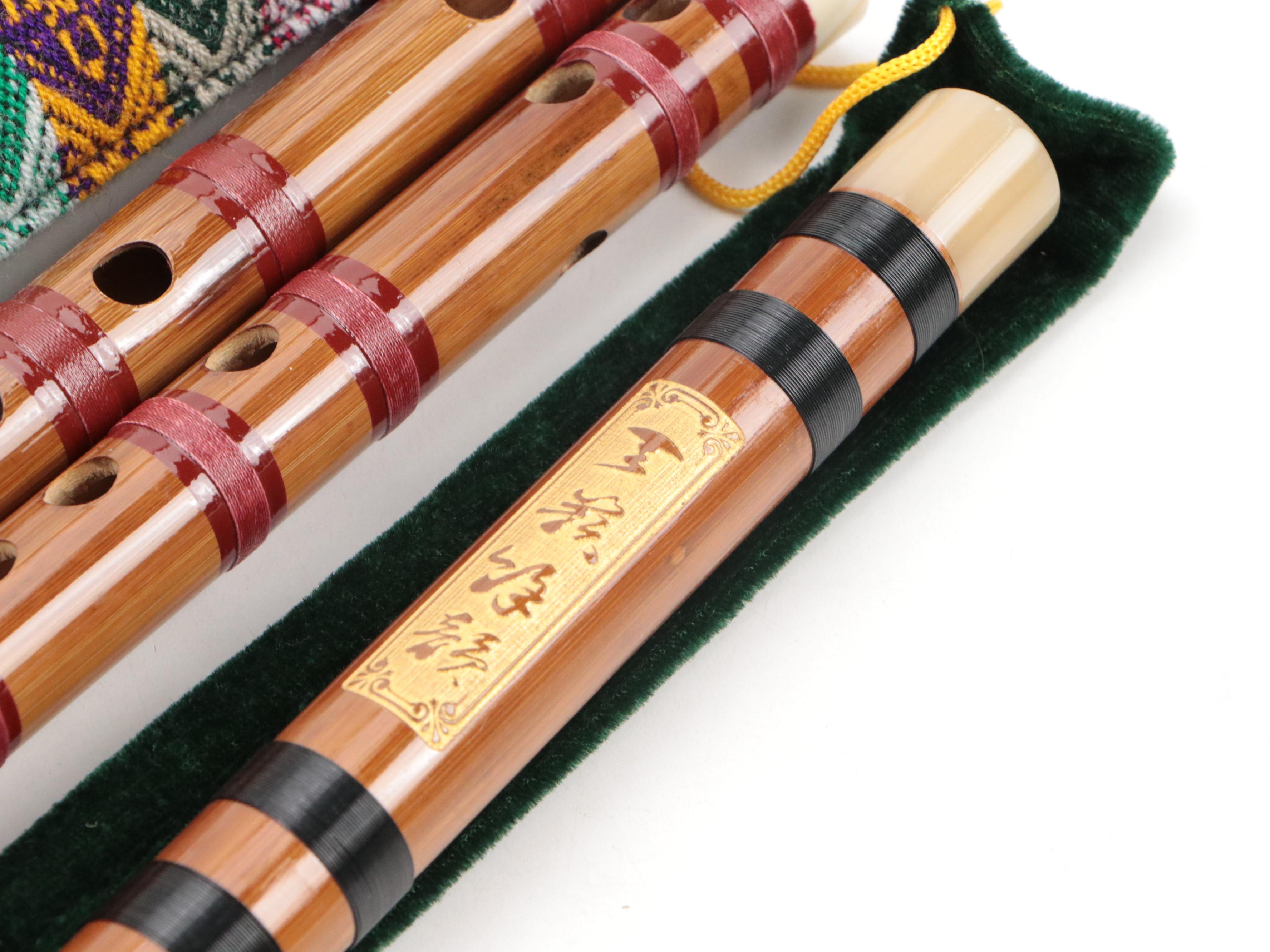 Chinese Bamboo Dizi Flutes with Wood Quena and Cases