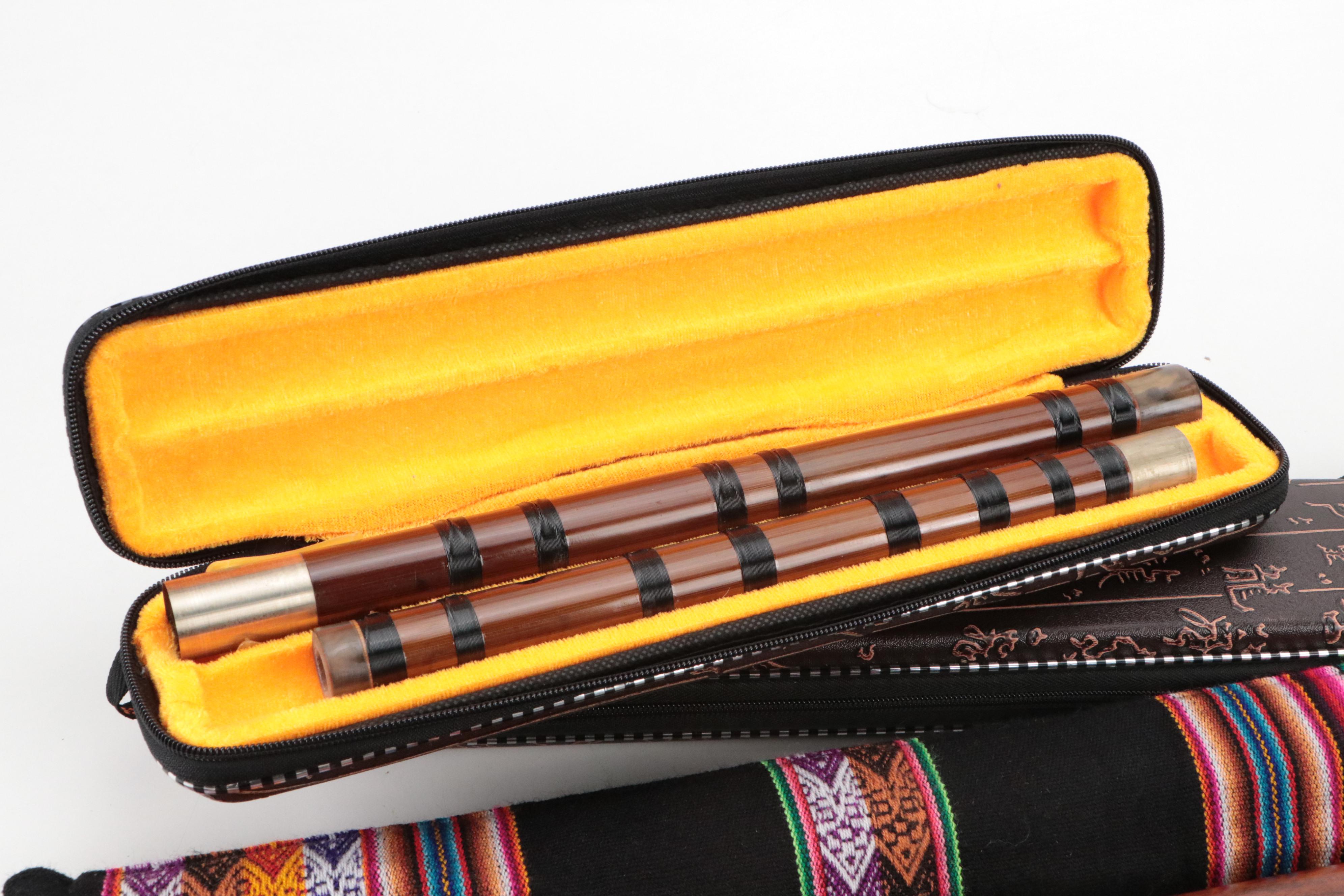 Chinese Bamboo Dizi Flutes with Wood Quena and Cases