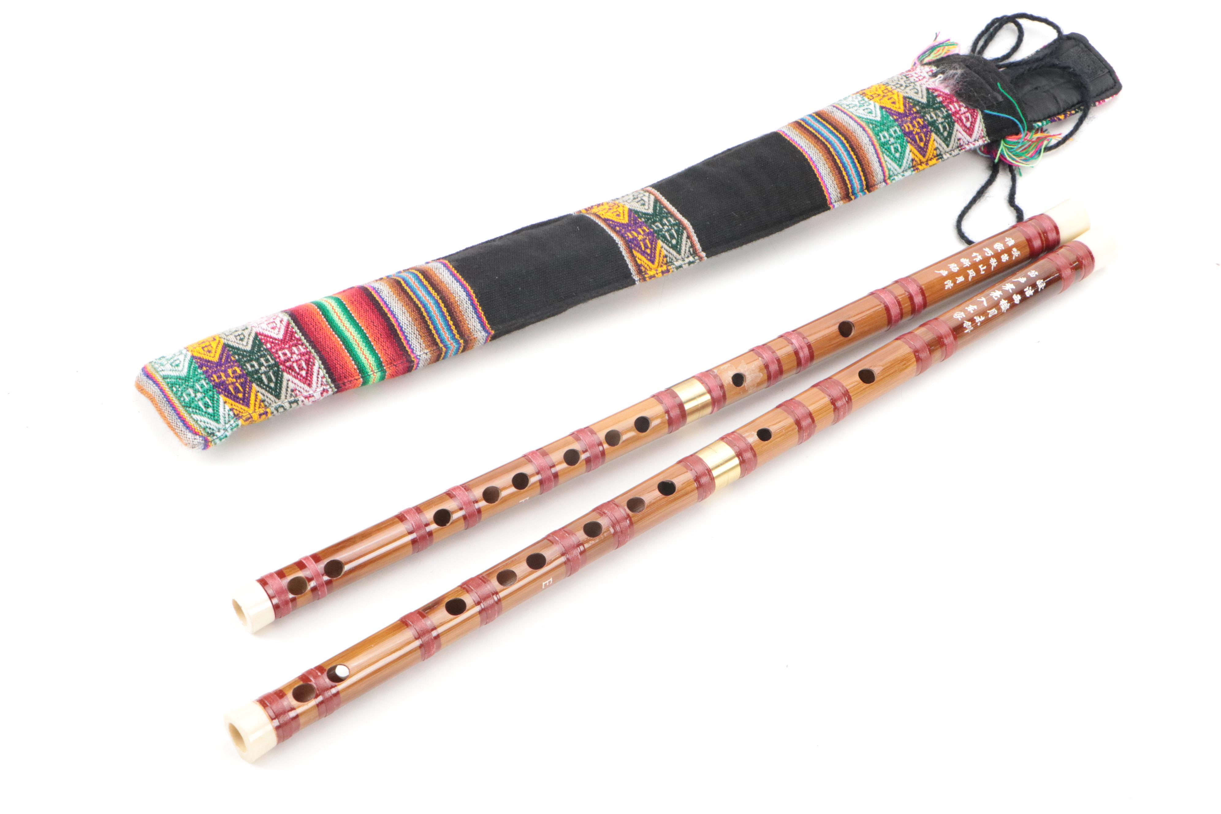 Chinese Bamboo Dizi Flutes with Wood Quena and Cases