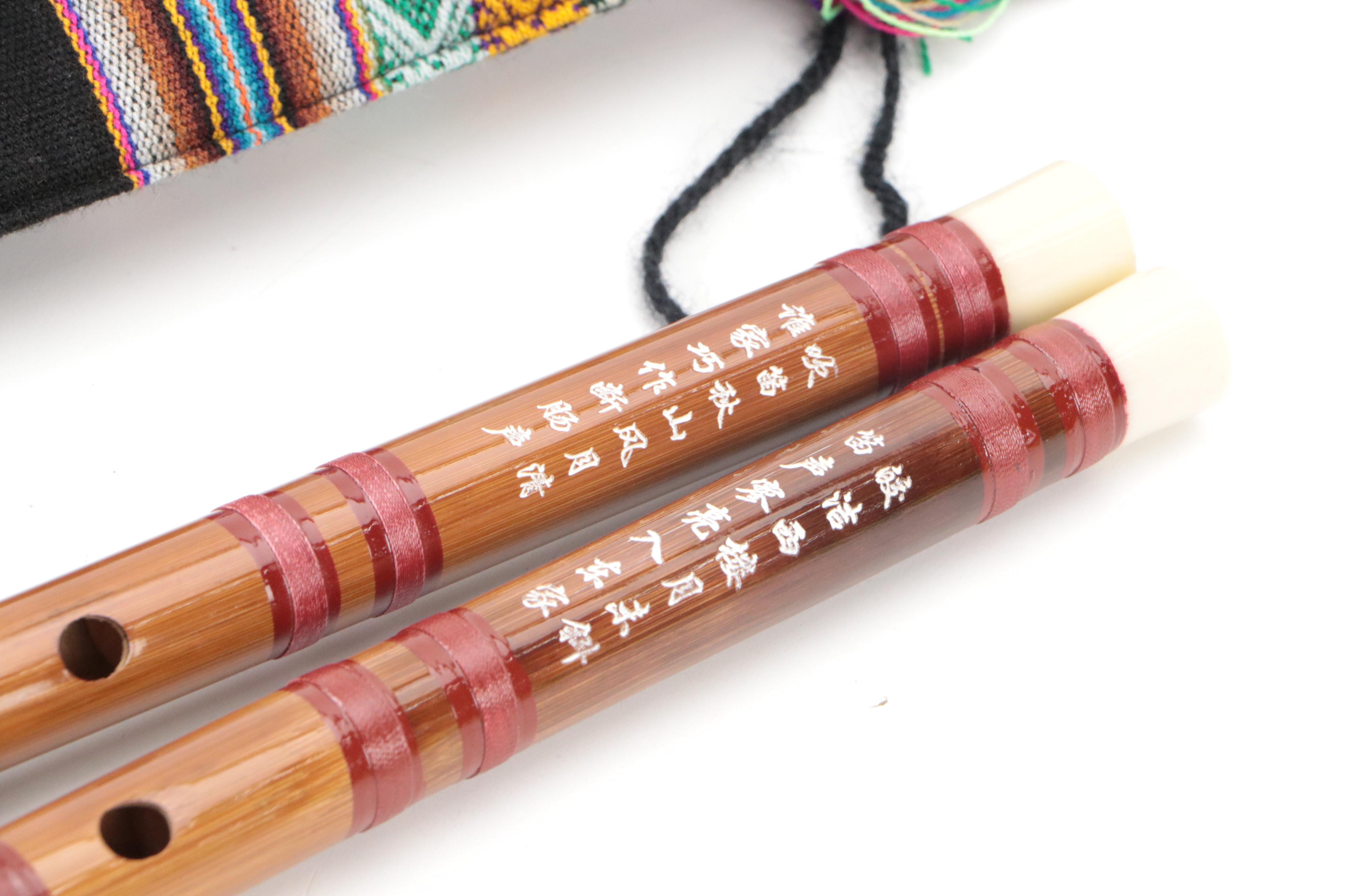 Chinese Bamboo Dizi Flutes with Wood Quena and Cases