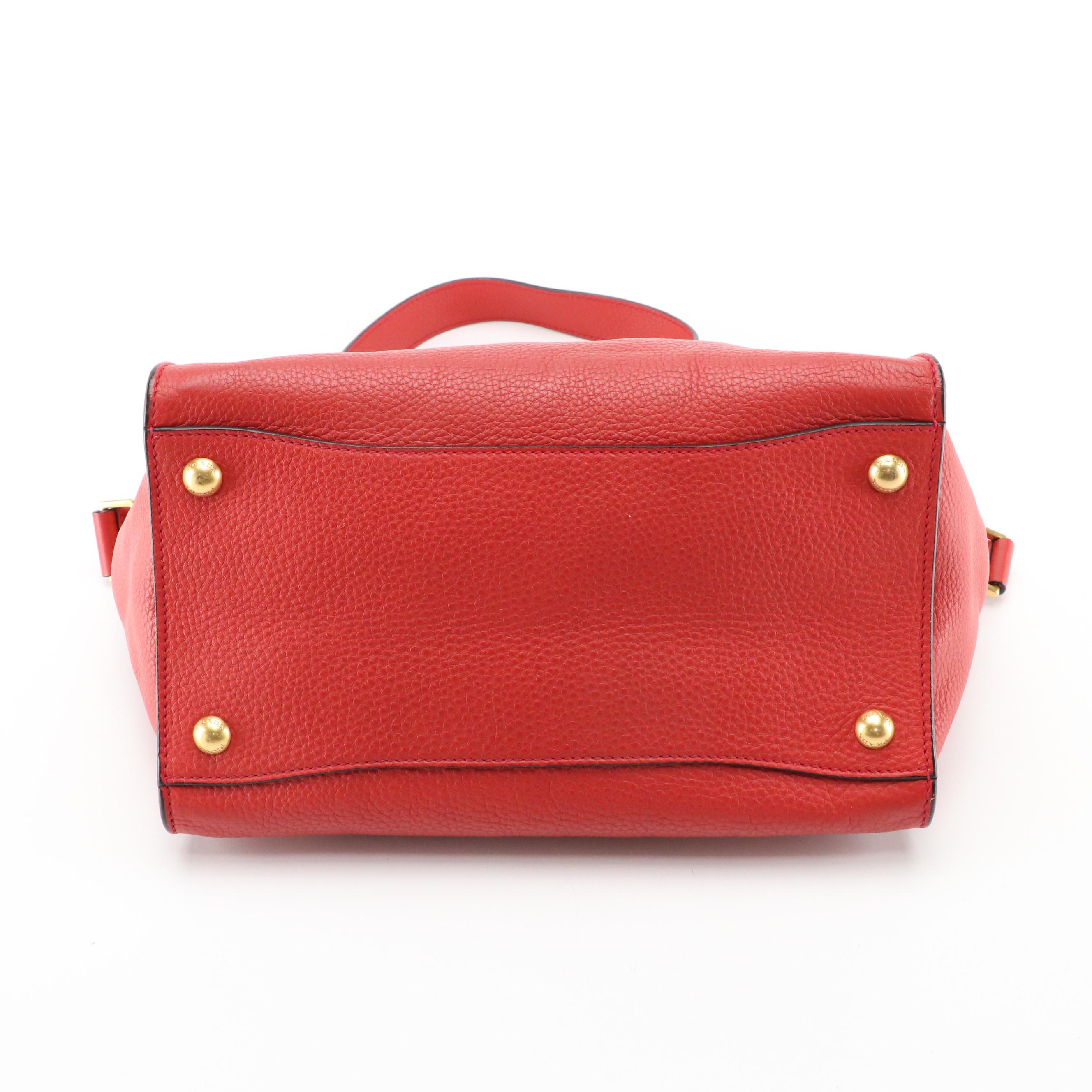 Prada Red Vitello Daino Leather Front-Flap Sound-Lock Two-Way Bag