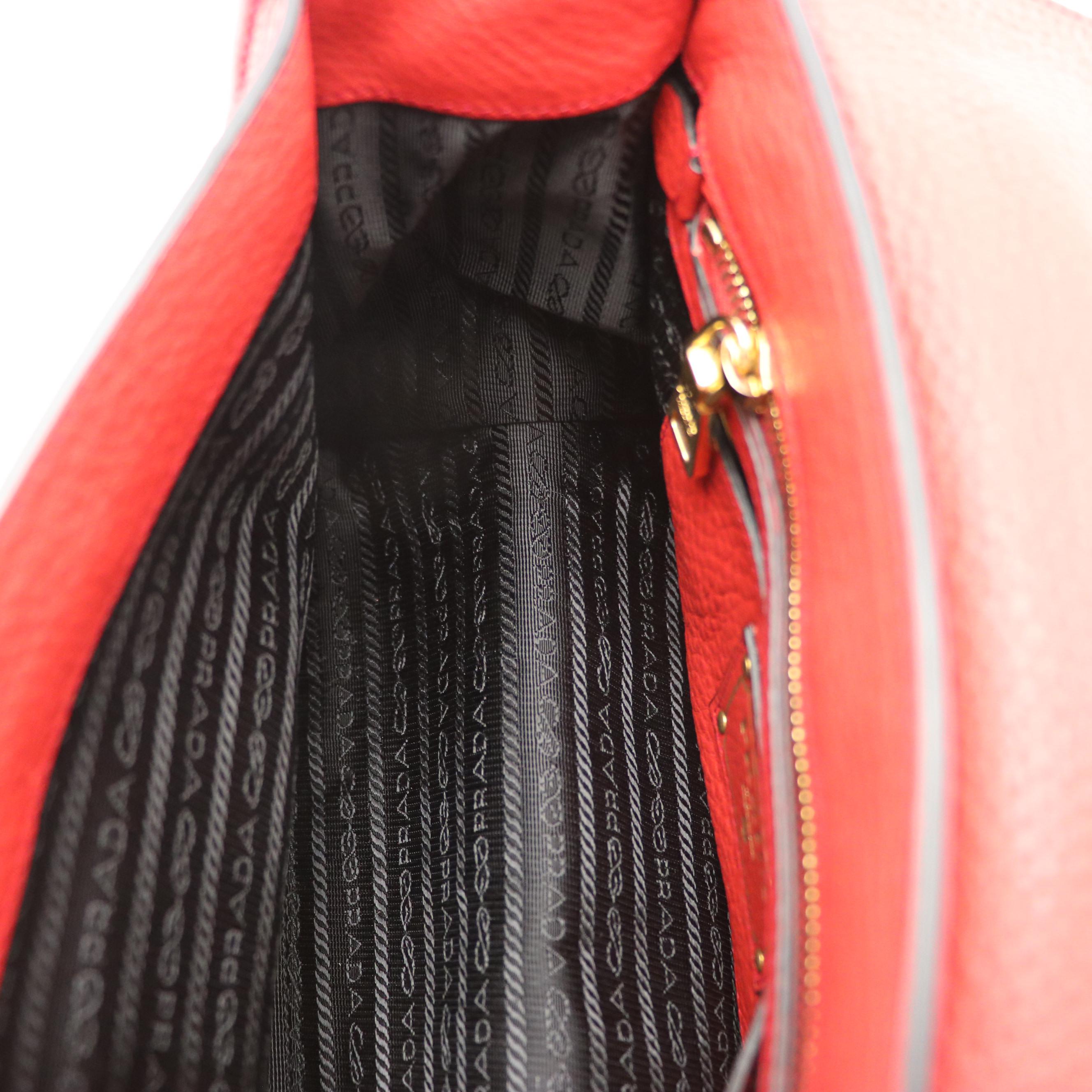 Prada Red Vitello Daino Leather Front-Flap Sound-Lock Two-Way Bag