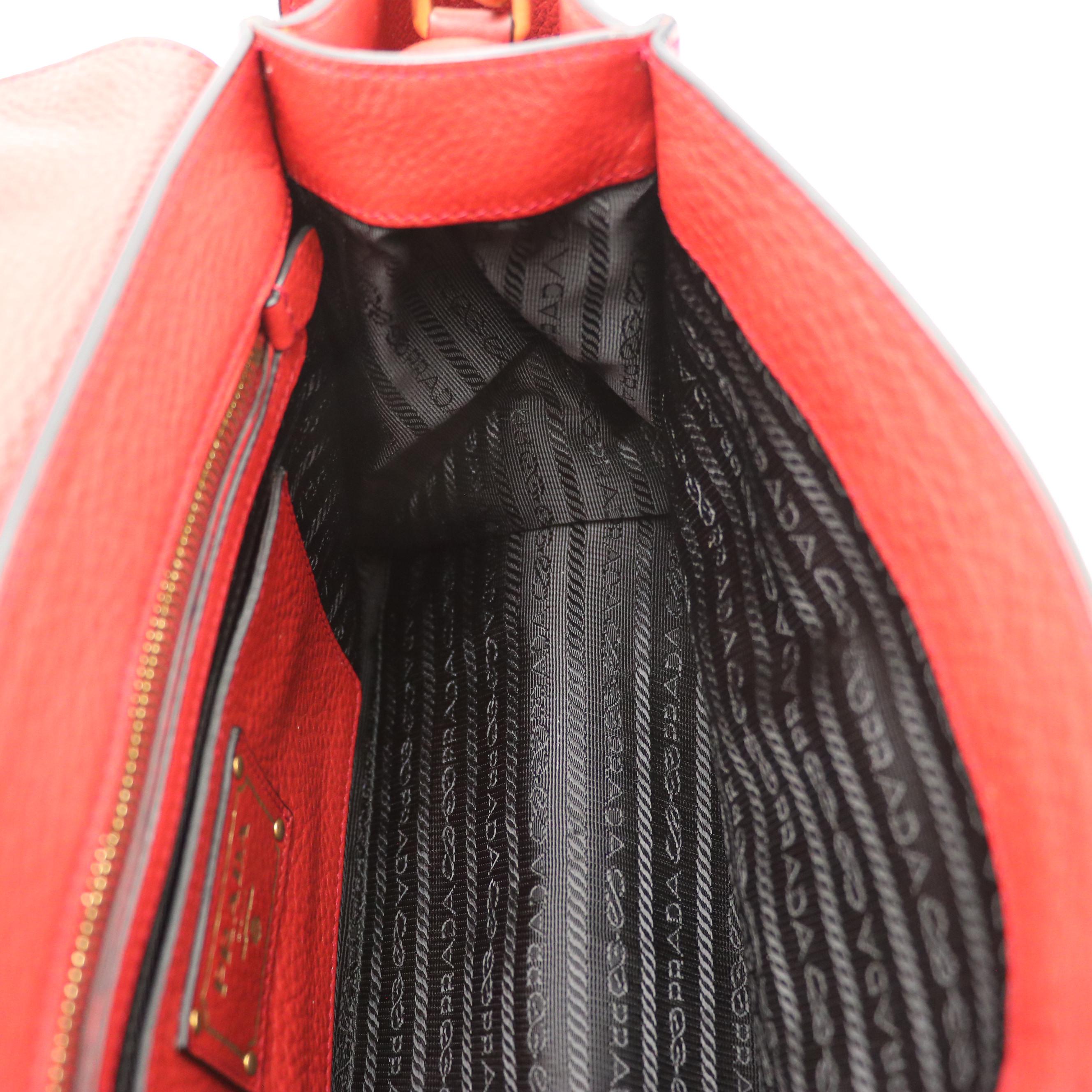 Prada Red Vitello Daino Leather Front-Flap Sound-Lock Two-Way Bag