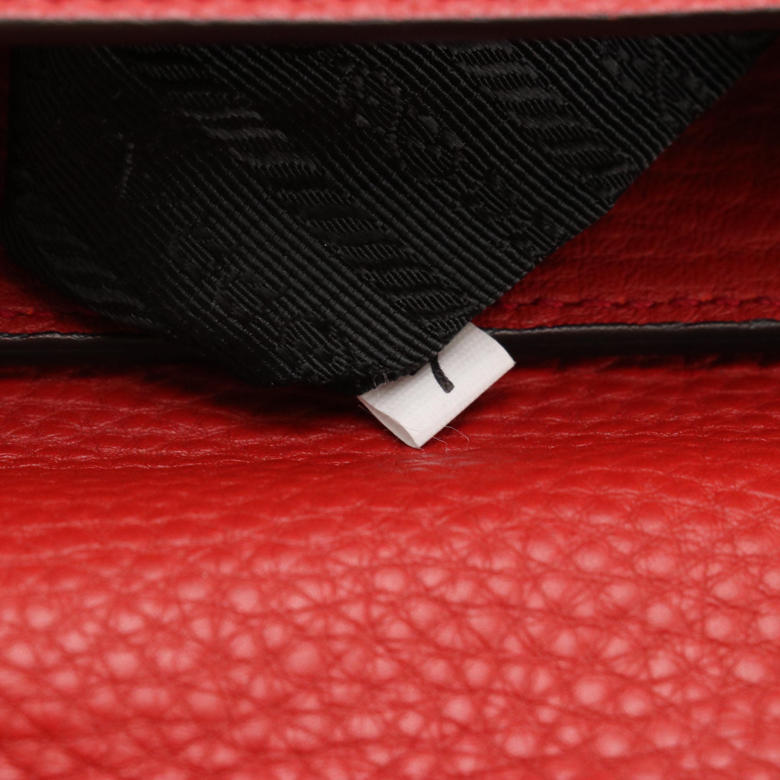 Prada Red Vitello Daino Leather Front-Flap Sound-Lock Two-Way Bag