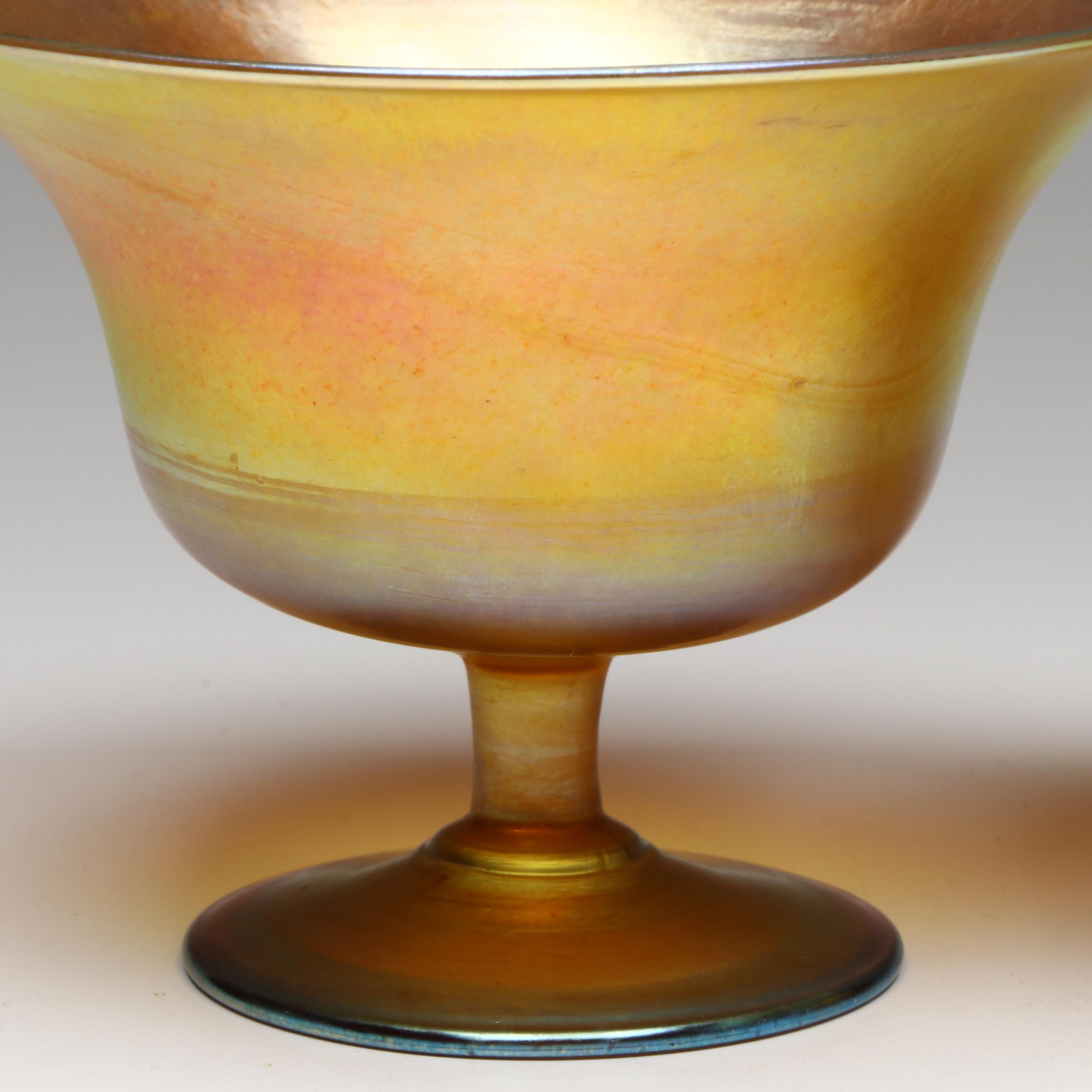 Louis Comfort Tiffany Favrile Art Glass Footed Bowls, Early 20th Century