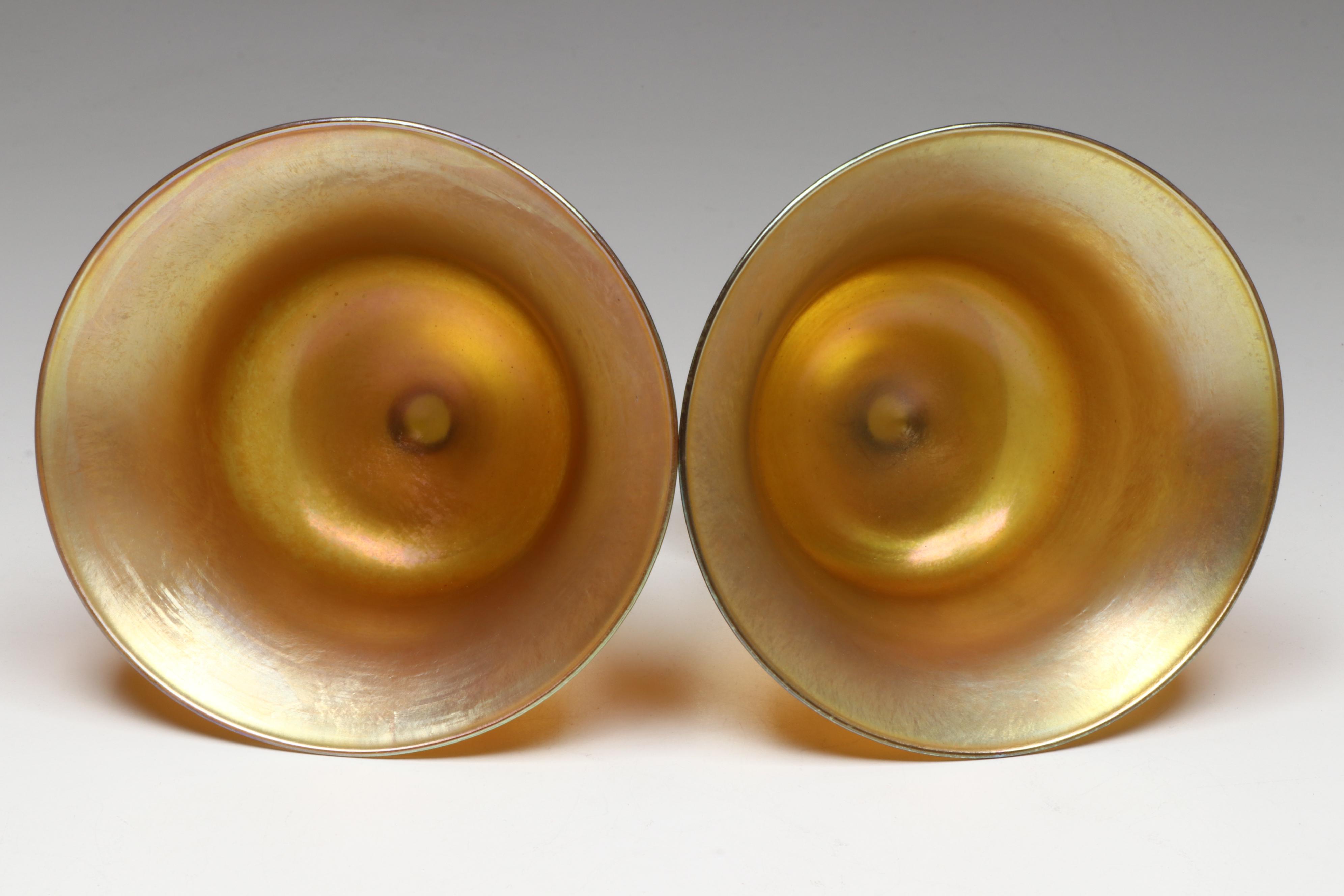 Louis Comfort Tiffany Favrile Art Glass Footed Bowls, Early 20th Century