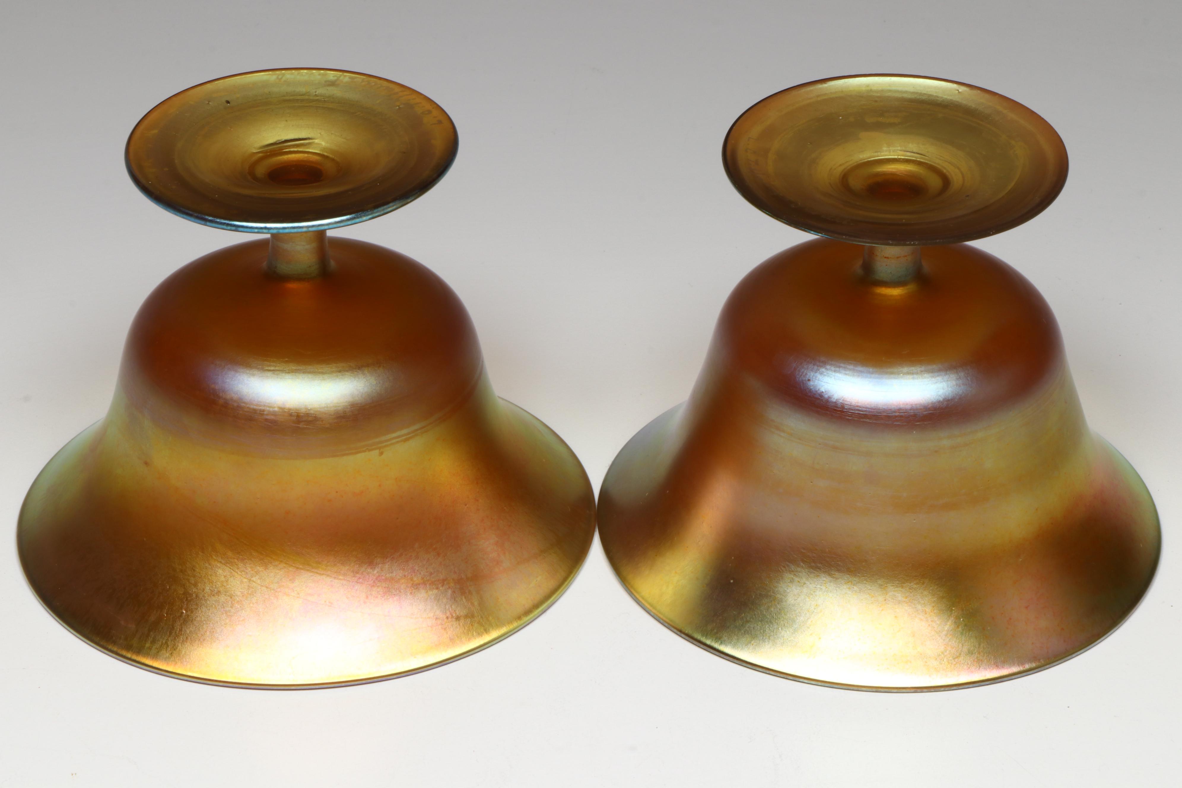 Louis Comfort Tiffany Favrile Art Glass Footed Bowls, Early 20th Century