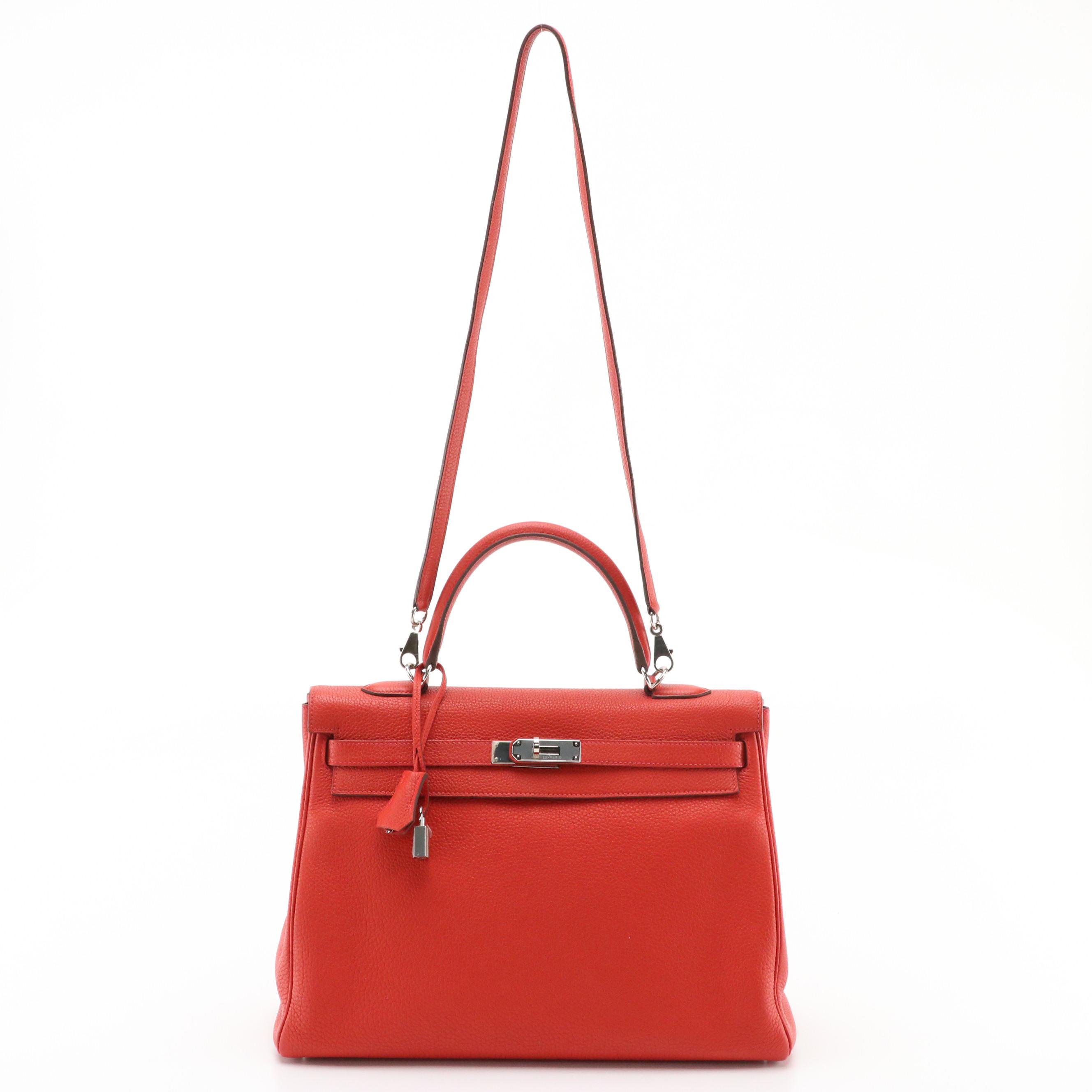 Hermès Kelly Retourne 35 in Red Veau Taurillon Clemence Leather