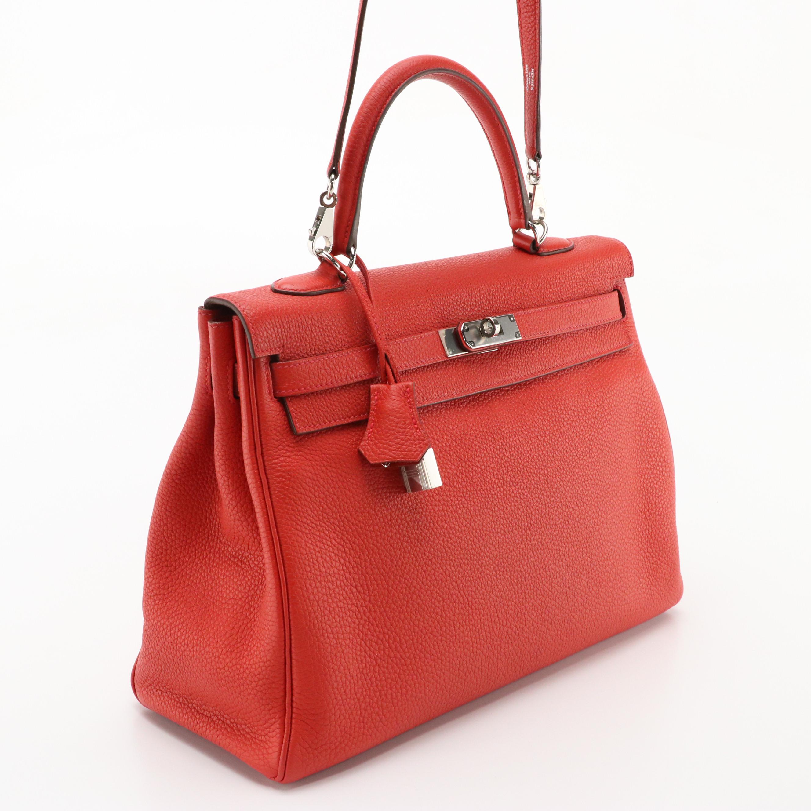 Hermès Kelly Retourne 35 in Red Veau Taurillon Clemence Leather