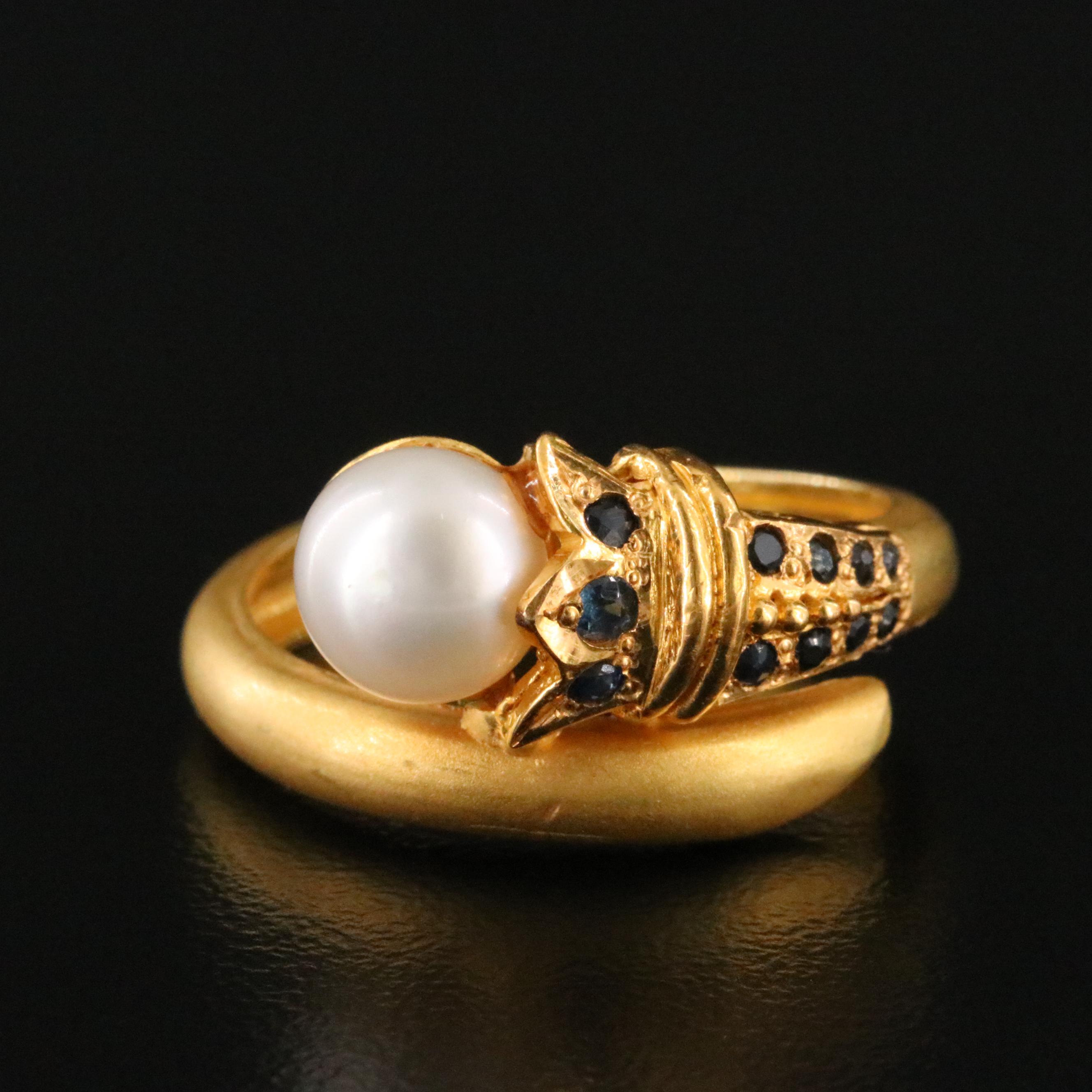 18K Pearl and Sapphire Bypass Ring