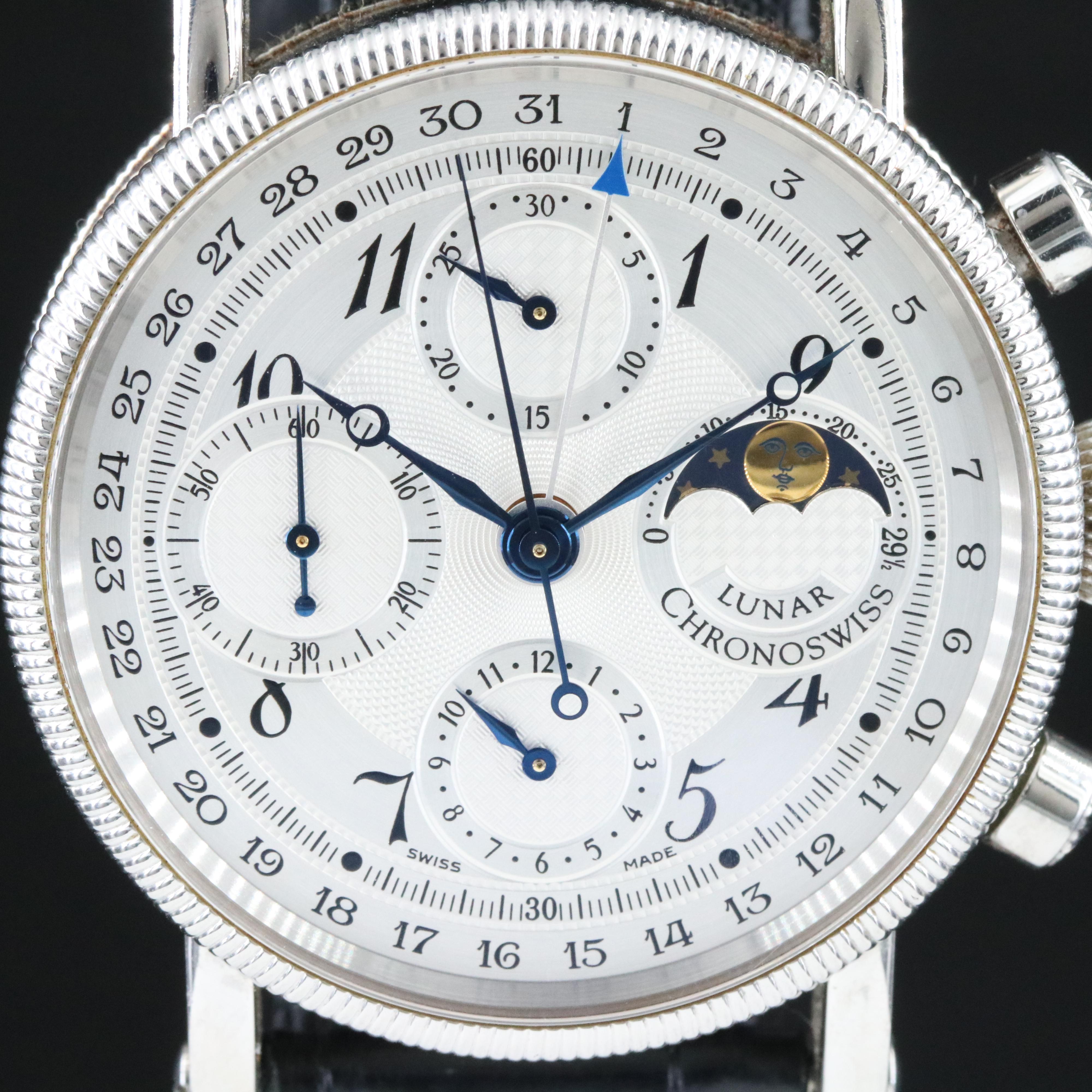 Chronoswiss Lunar Chronograph CH75231 Guilloché Dial 38mm Steel Automatic Watch