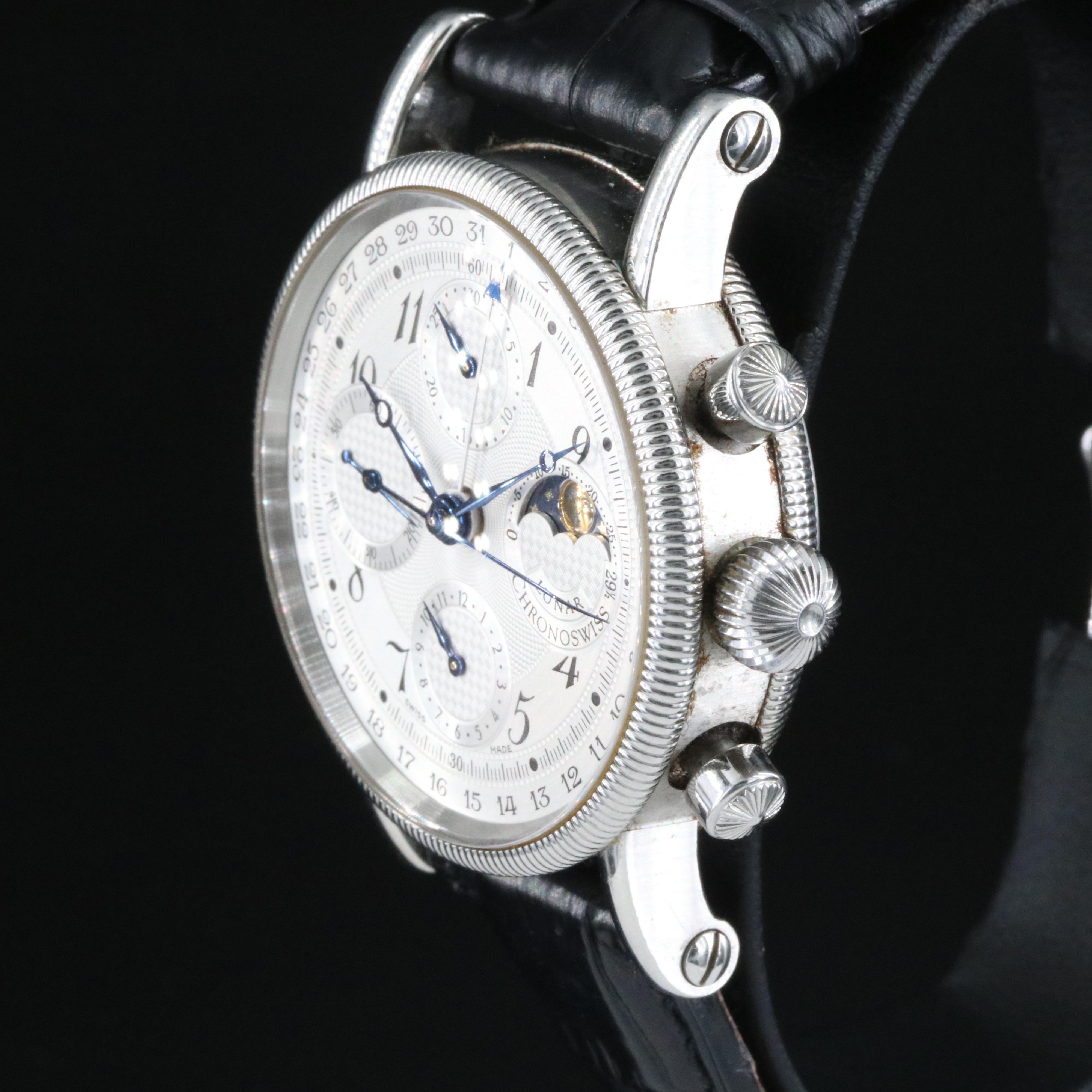 Chronoswiss Lunar Chronograph CH75231 Guilloché Dial 38mm Steel Automatic Watch