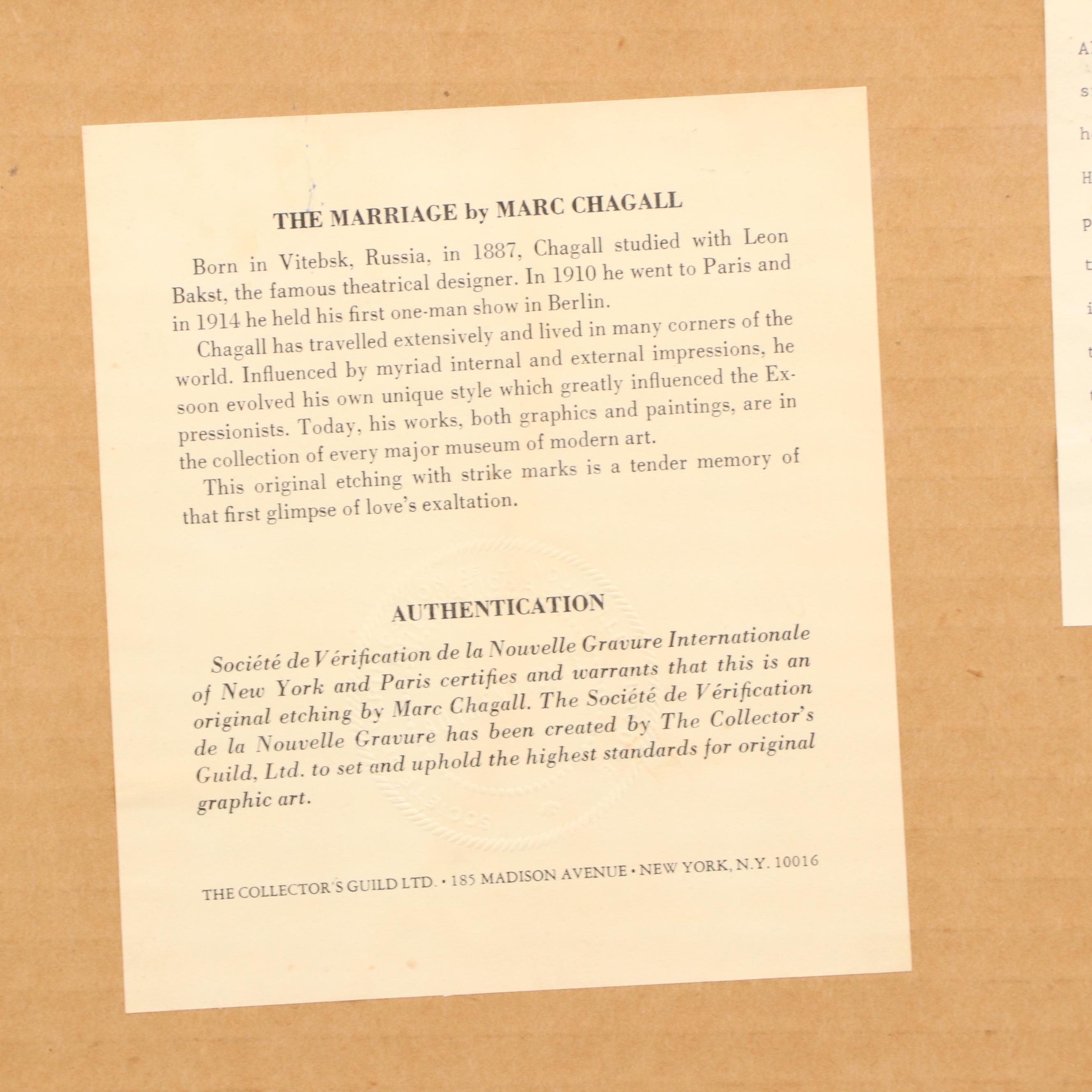 Marc Chagall Restrike Etching "The Marriage"