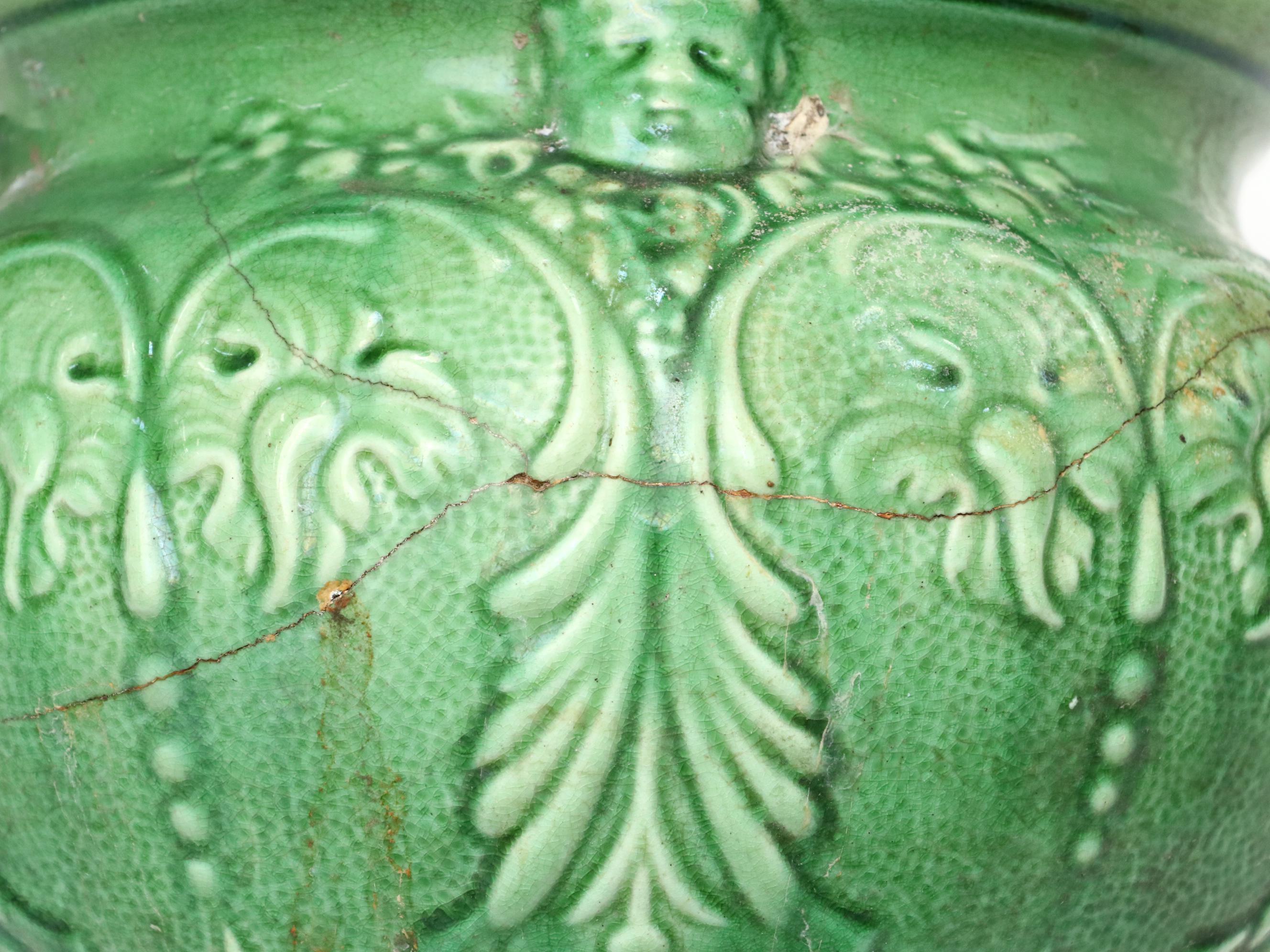 American Art Pottery Brown and Green Majolica Planters, Early to Mid-20th C.