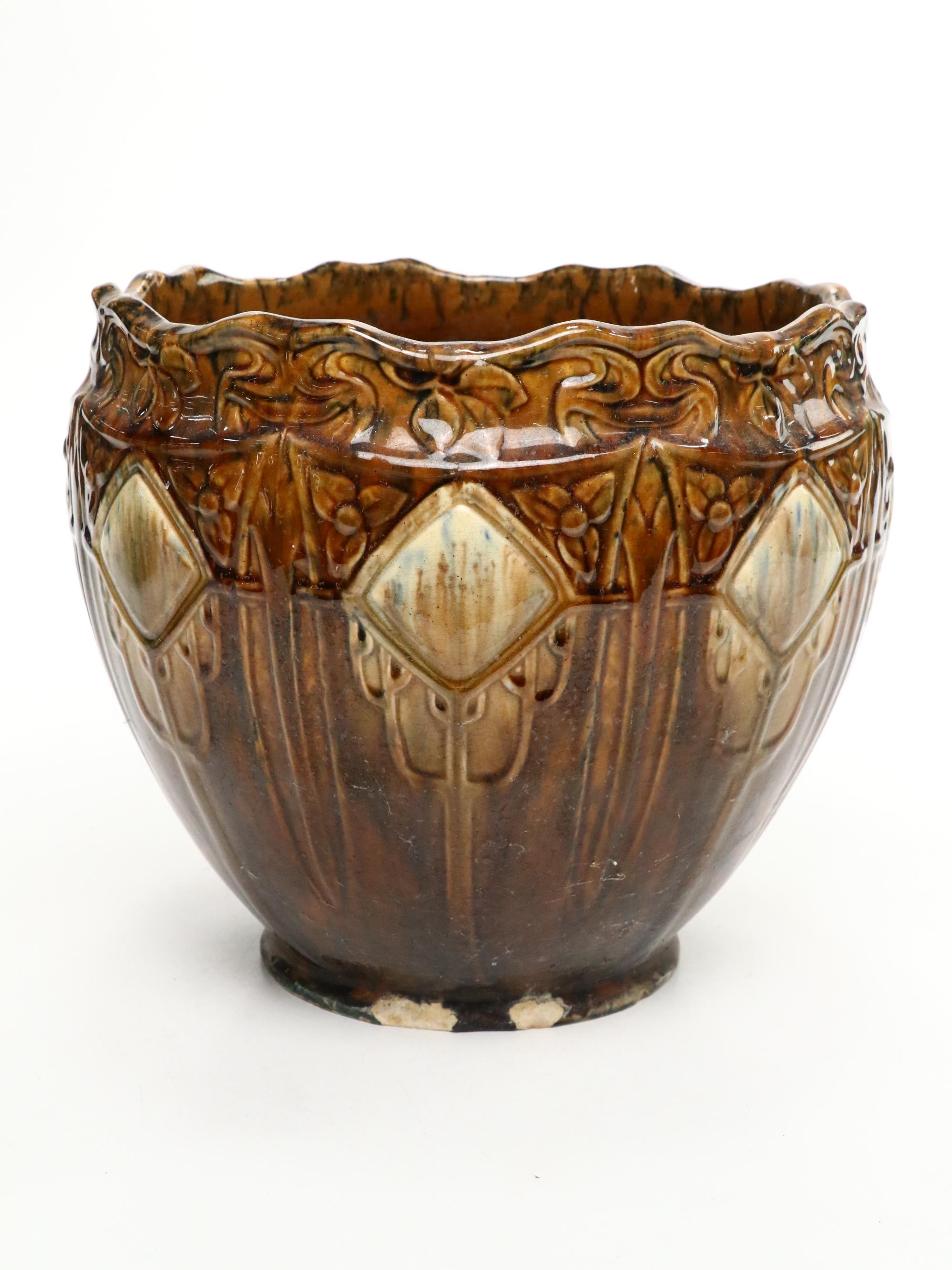 American Art Pottery Brown and Green Majolica Planters, Early to Mid-20th C.