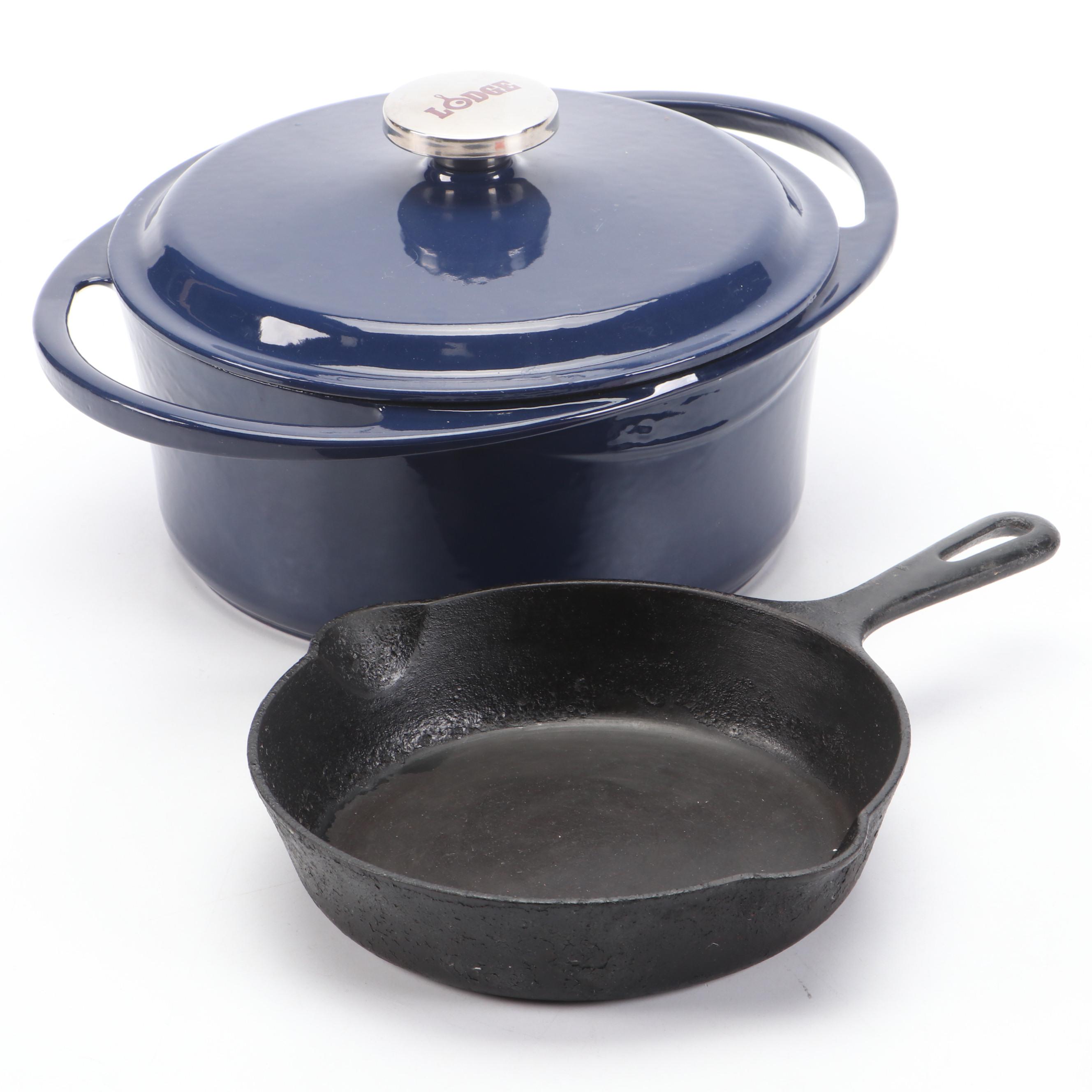 Lodge 4.2 Qt. Enameled Cast Iron Dutch Oven with Griswold Cast Iron Skillet