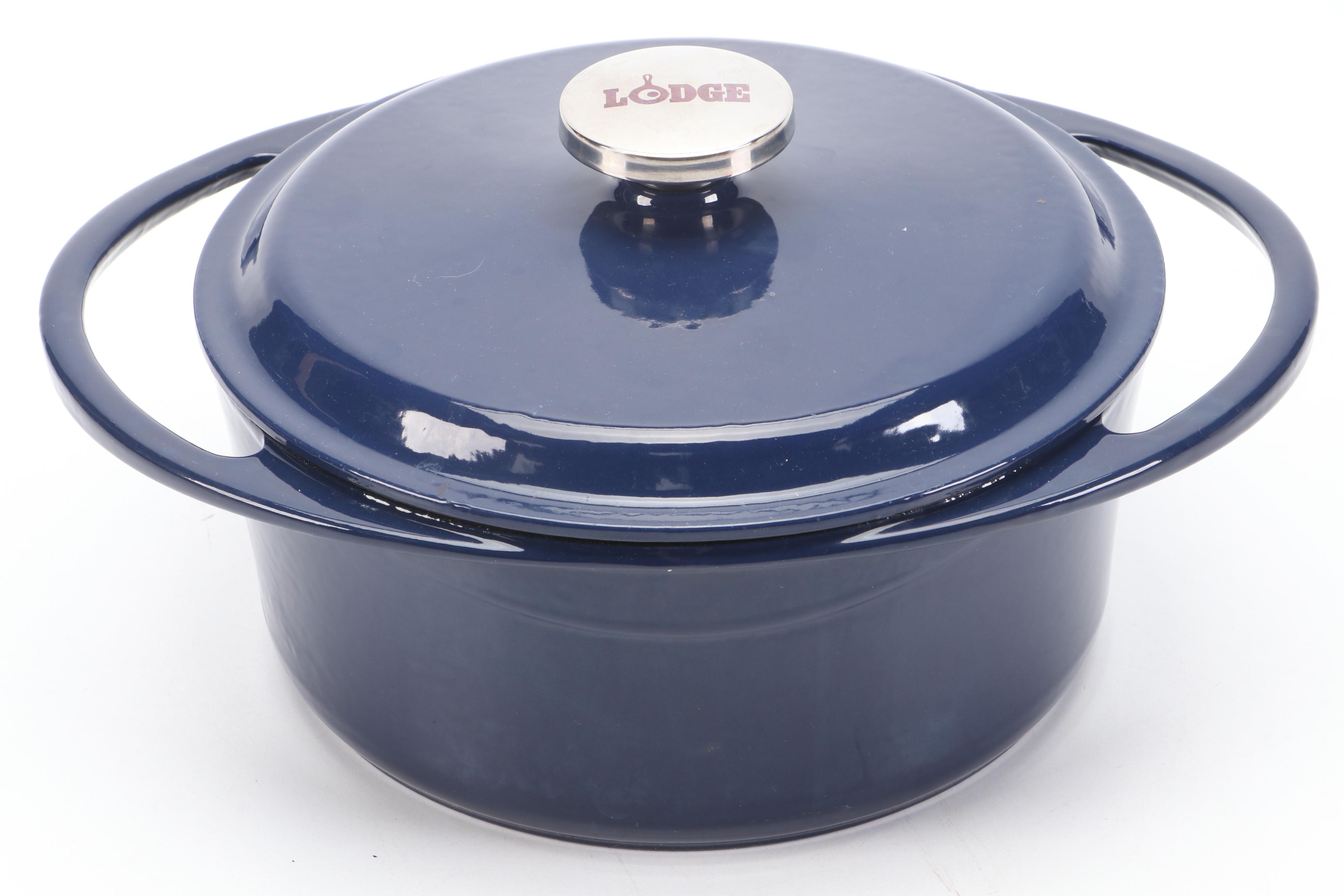 Lodge 4.2 Qt. Enameled Cast Iron Dutch Oven with Griswold Cast Iron Skillet
