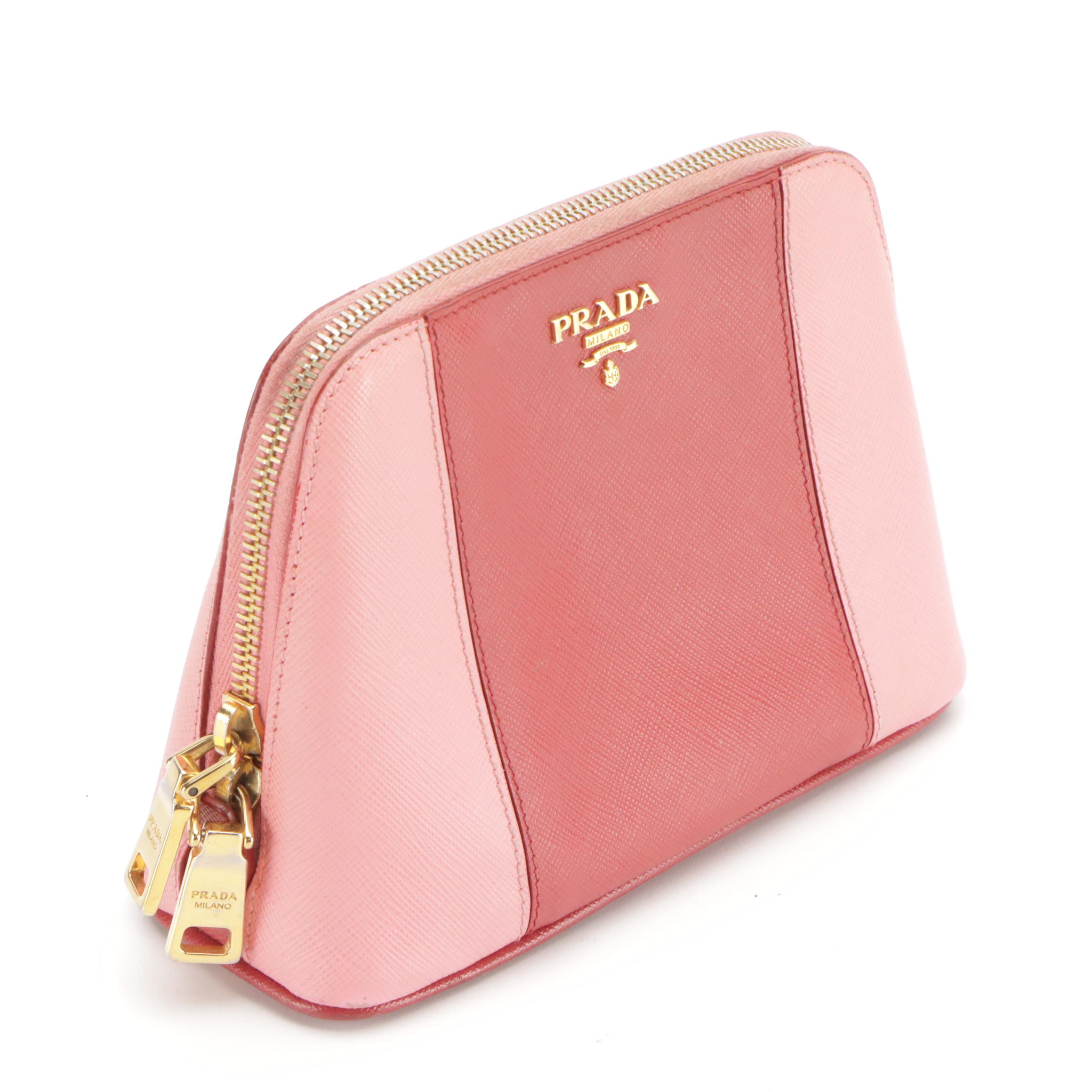 Prada Accessory Pouch in Color Block Saffiano Leather