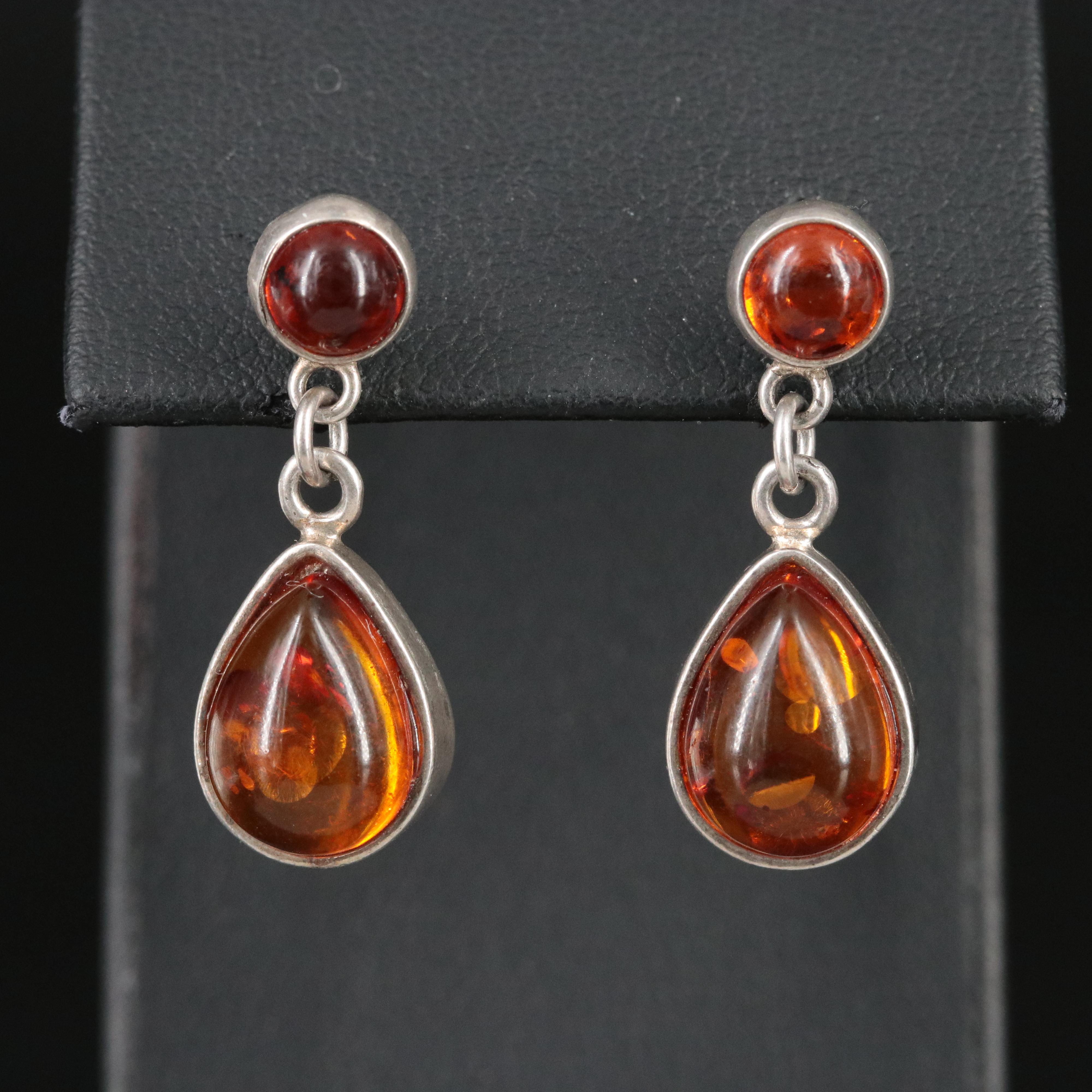 Sterling Amber Drop Earrings