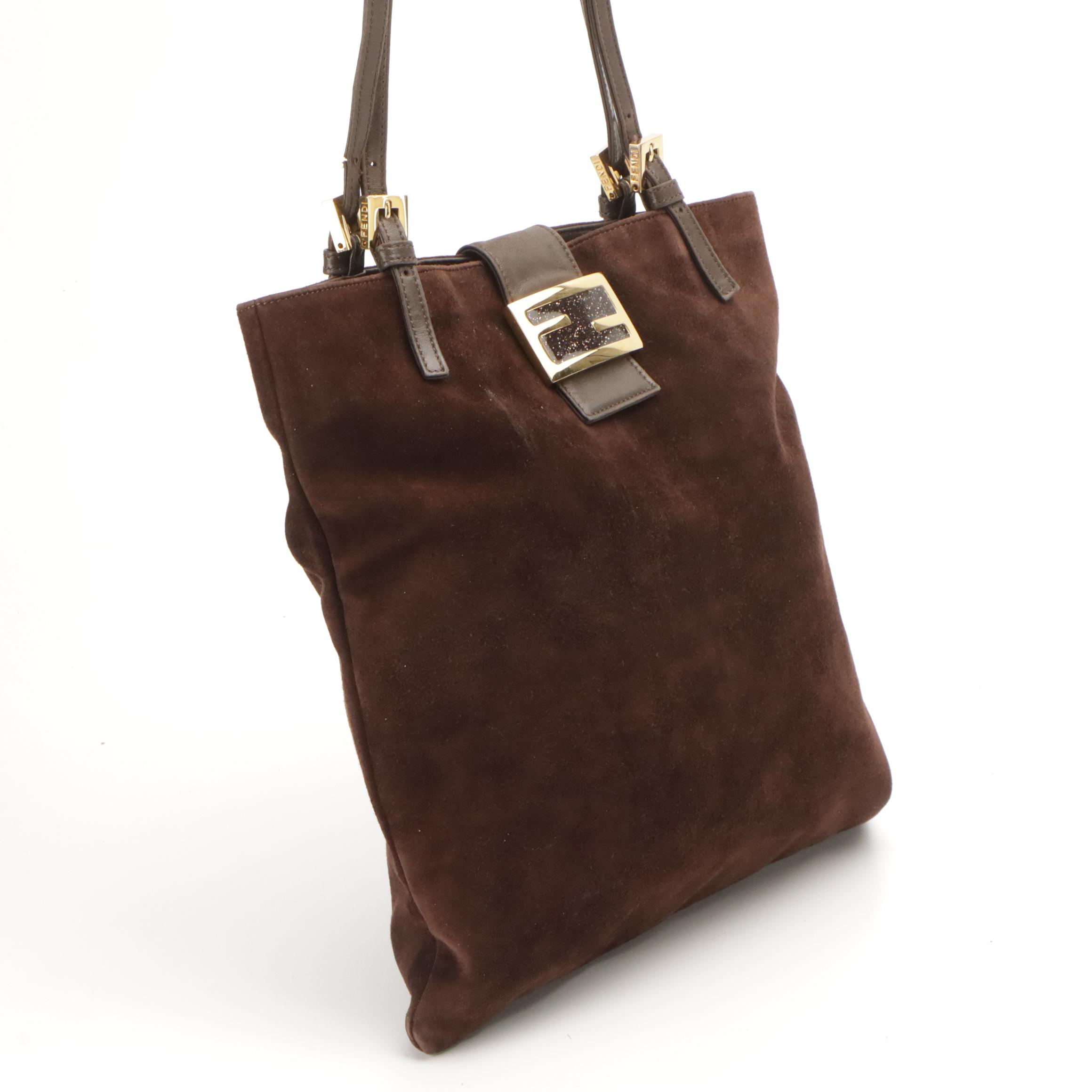 Fendi Brown Suede and Leather Shoulder Tote Bag