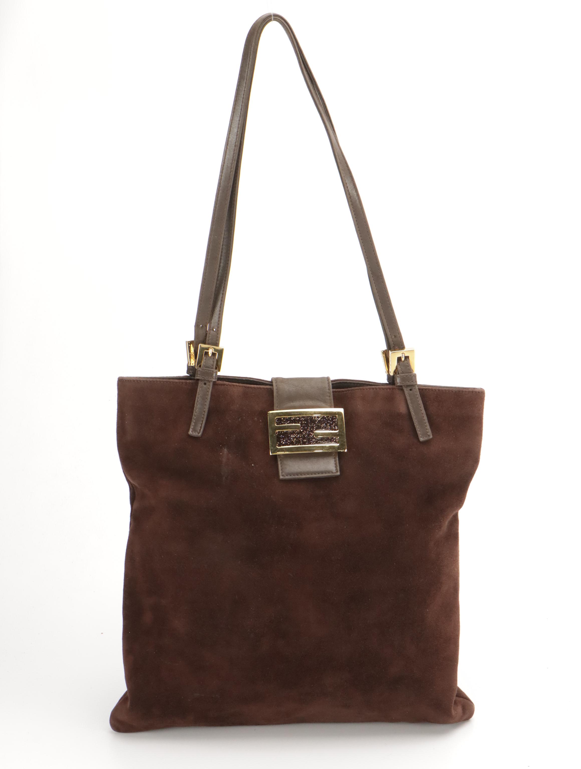 Fendi Brown Suede and Leather Shoulder Tote Bag