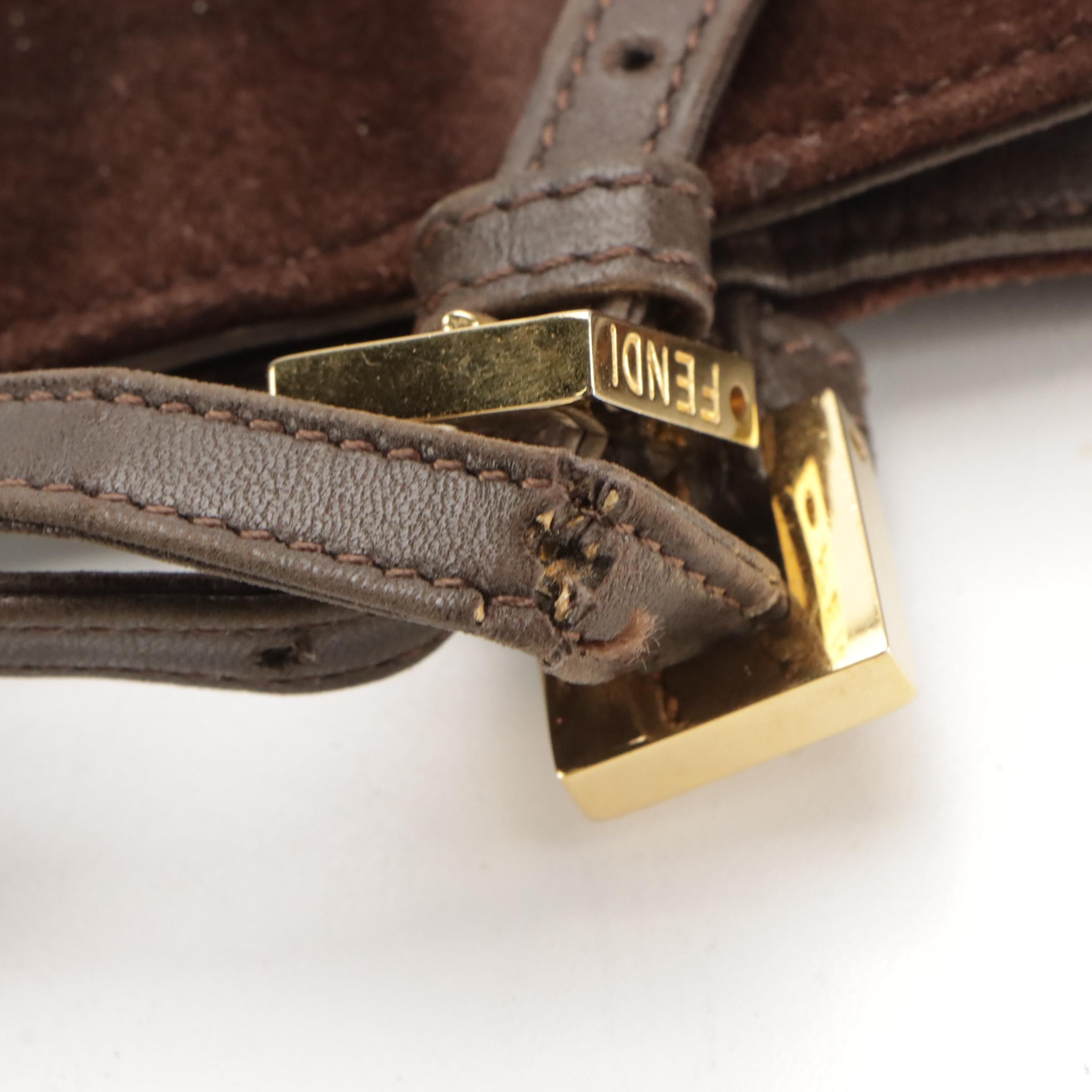 Fendi Brown Suede and Leather Shoulder Tote Bag