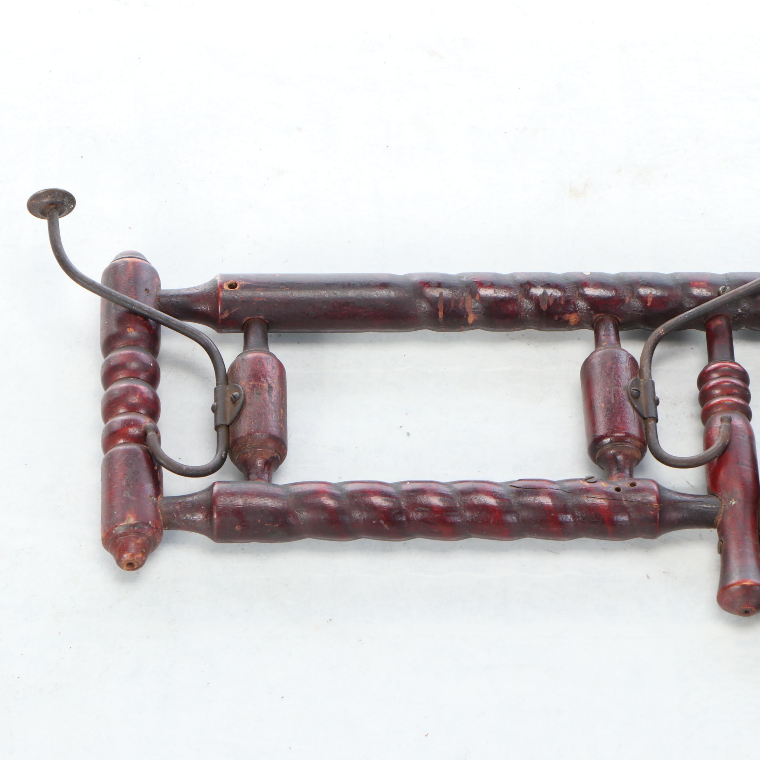 Edwardian Carved Wood Wall Hanging Hat Rack with Mirror, Early 20th Century