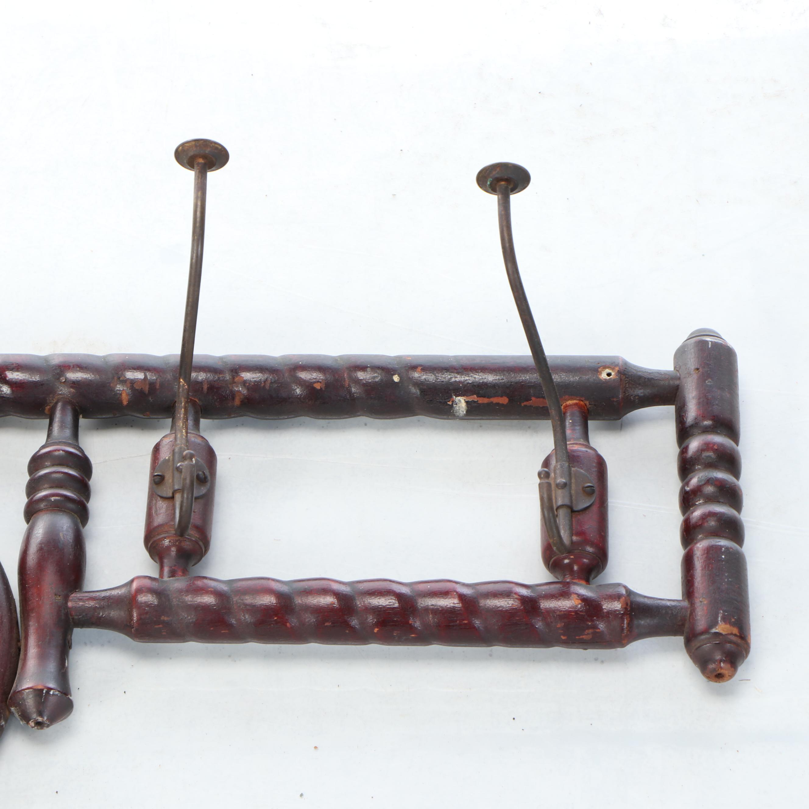 Edwardian Carved Wood Wall Hanging Hat Rack with Mirror, Early 20th Century